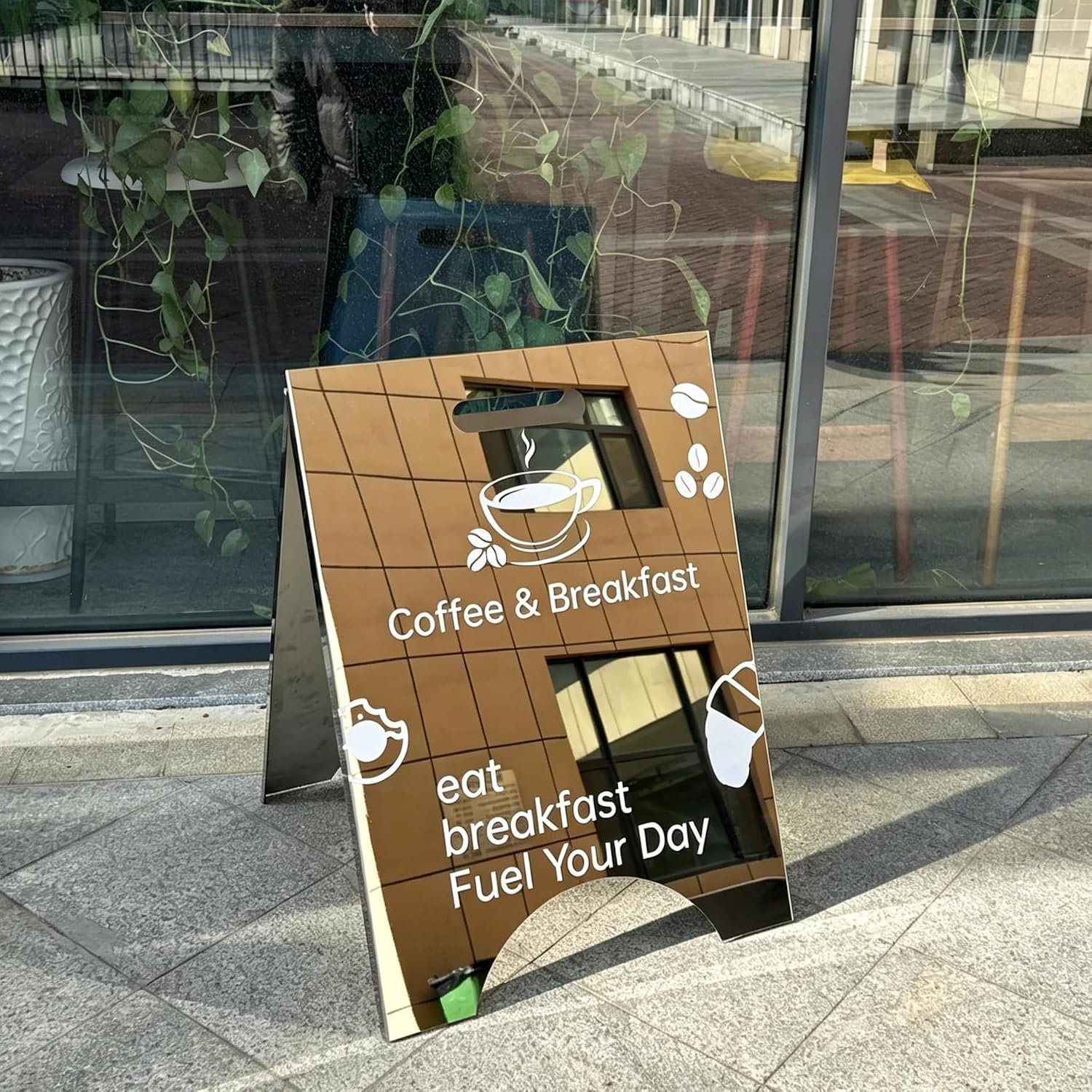 Neonapm Stainless Steel A-Frame Sidewalk Sign – Personalized Double-Sided Customer Stopper – Custom UV Printed Advertising Plaque for Opening Shops & Cafés – Mirror or Brushed Finish (Custom)