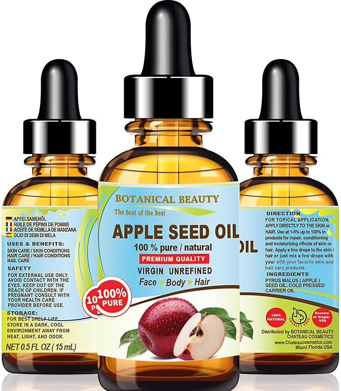 Óleo de semente de maçã Botanical Beauty Pyrus Malus, 100% puro, virgem, não refinado e prensado a frio, 15 mL