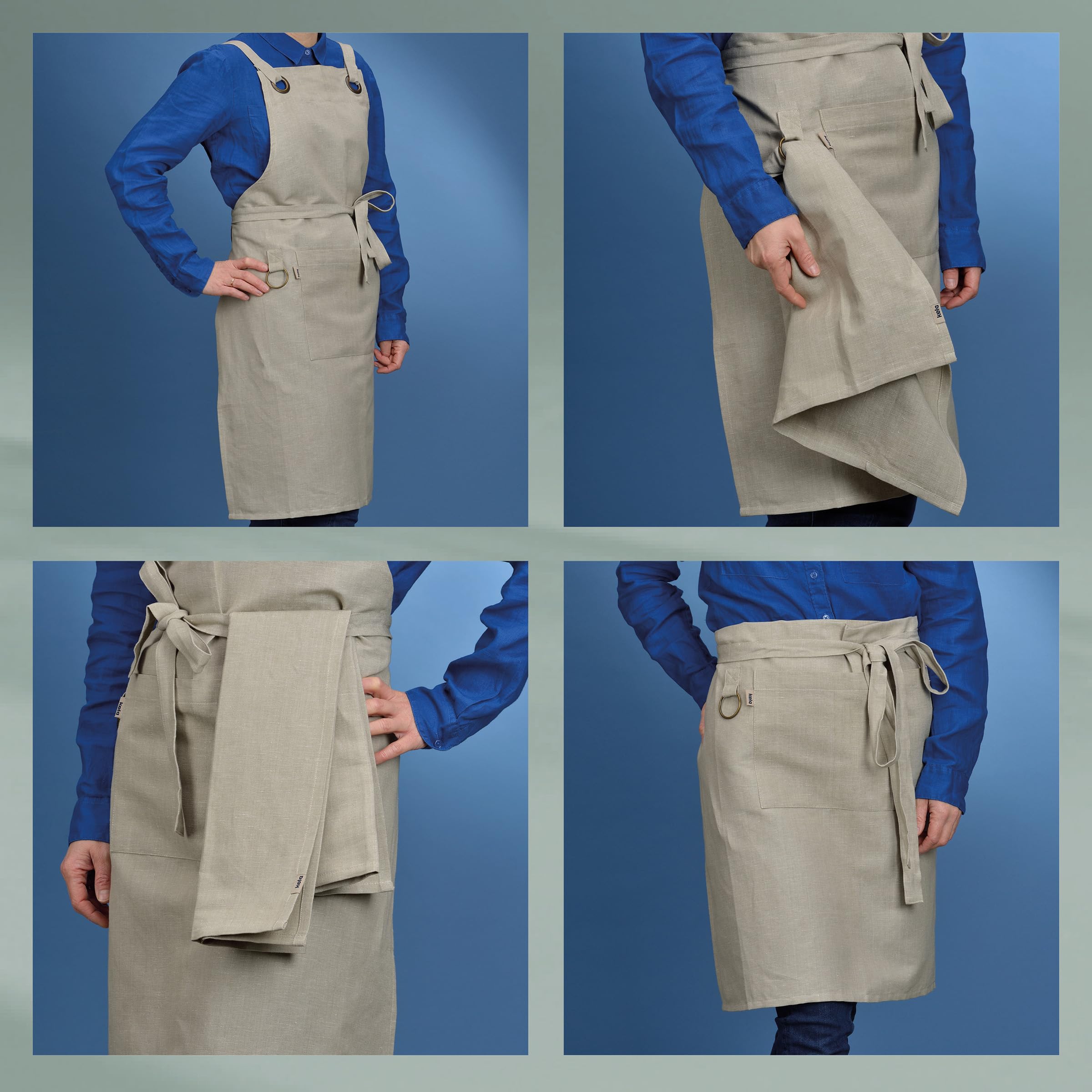 kela Puro 12810 Apron 85 cm x 70 cm 55% Cotton 45% Linen Natural Front Pocket Thick Texture 220 gsm Washable at 40 °C - Image 4