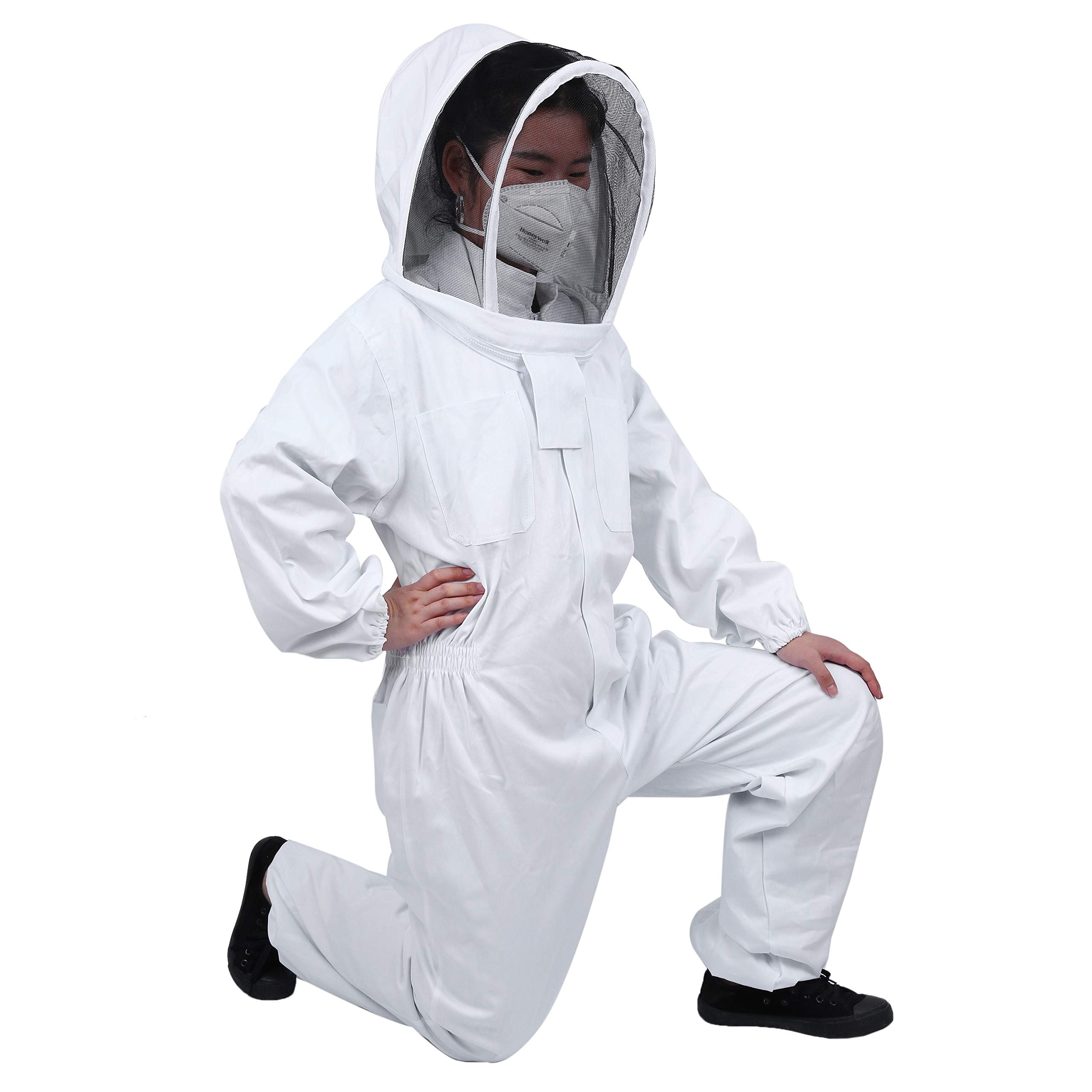 Apicultura Ventilada con Velo Redondo Desmontable, Traje de Protección Cómodo Chaqueta de Apicultura para Unisex, Apicultor Profesional (XXL, Blanco)