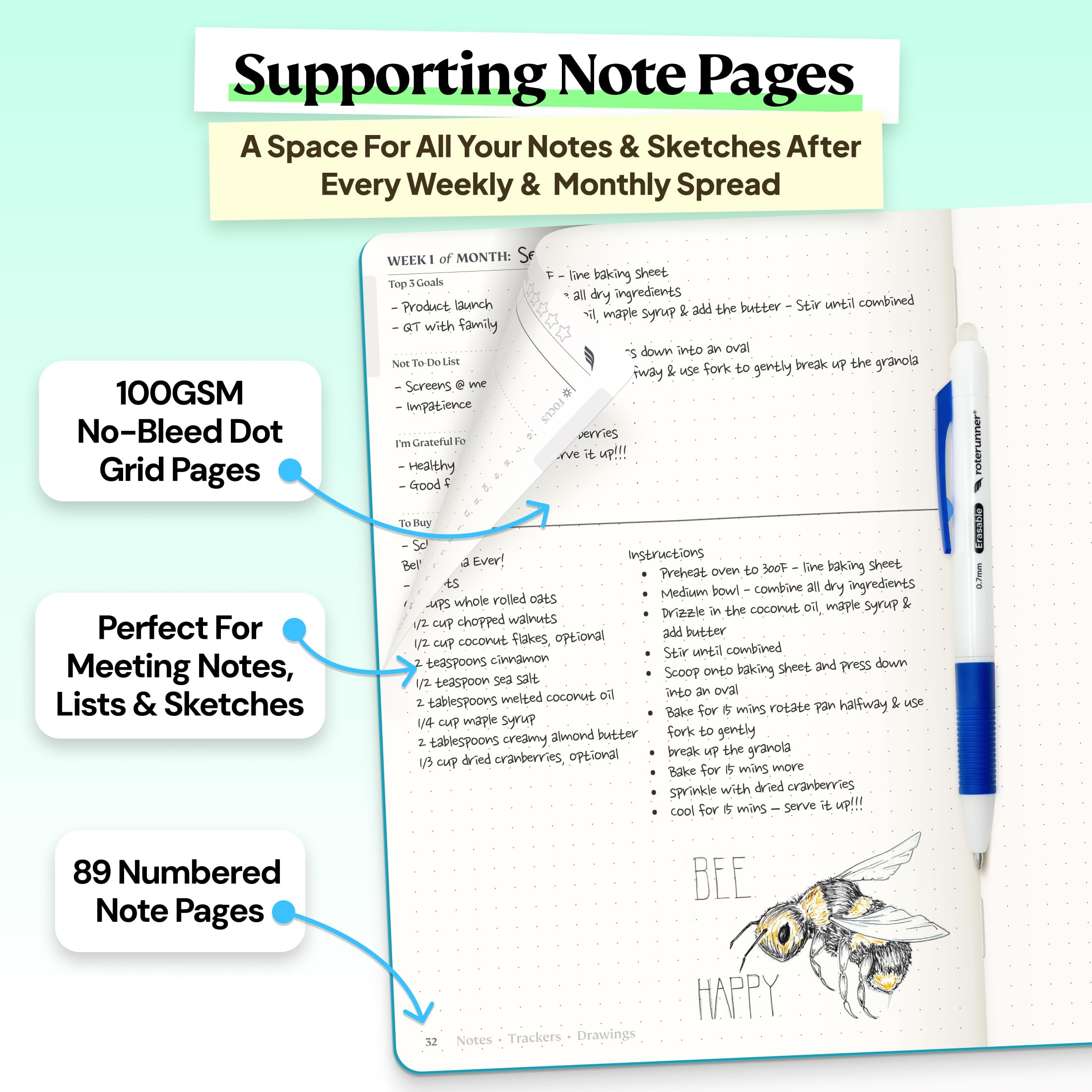Roterunner Purpose Planner Notebook A5 5.8”x8.3” Undated 2026 Daily Weekly and Monthly Productivity Goal Setting Tool for Work Home ADHD Planner for Adults Self Care Journal (Teal Hardcover)