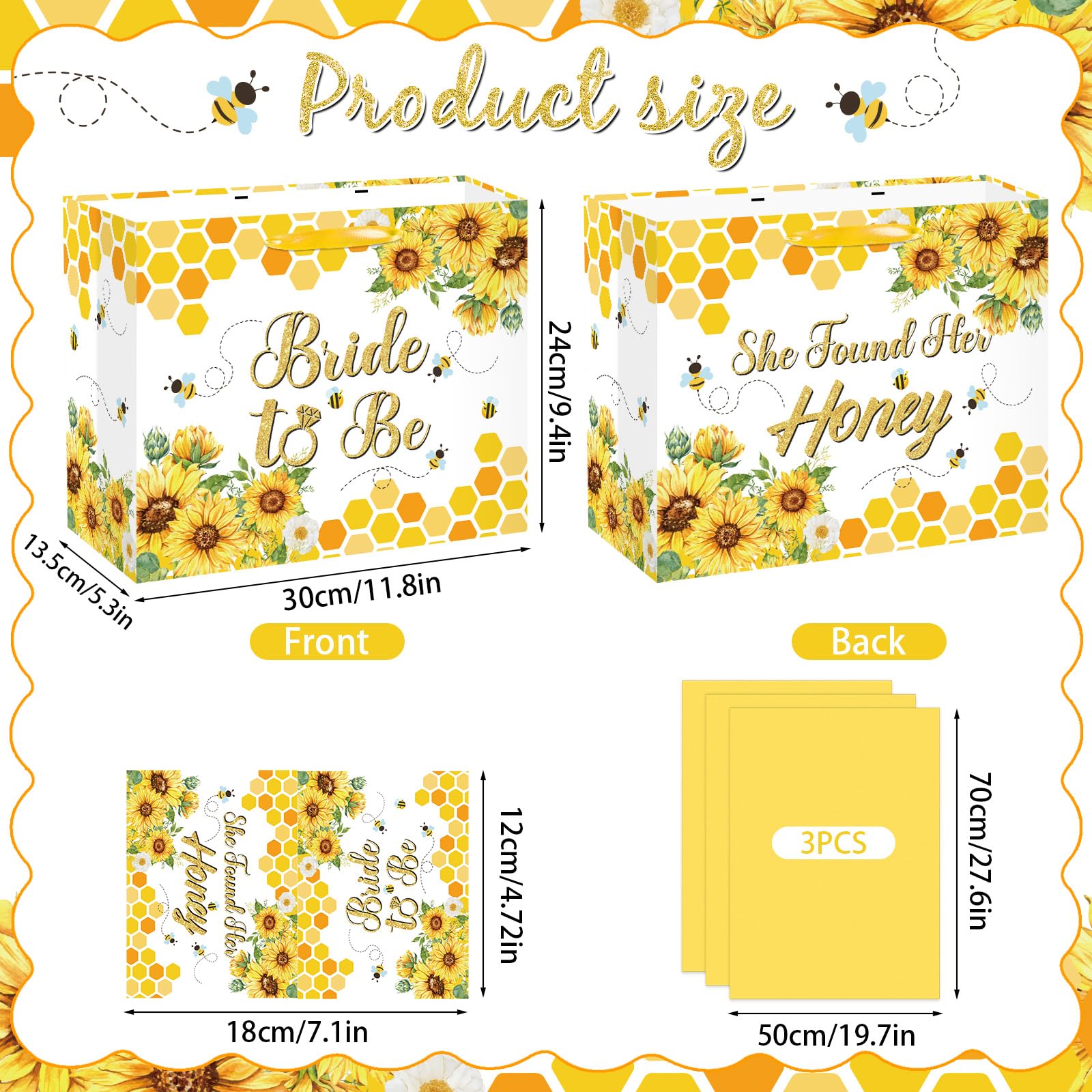 Bride Gift Bag Bee Bridal Shower Party Gift Bags with Tissue Paper and Card Bridal Gift Wrapping Paper Bag Honey Bee Sunflower Bachelorette Engagement Wedding Bags for Bride to Be Party Decorations