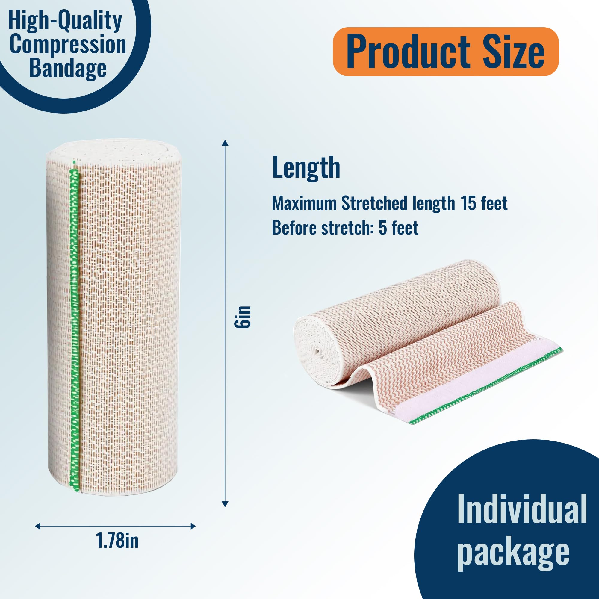 Premium Elastic Bandage Wrap,6" x 2 Pack Cotton Compression Bandage for Legs, Ankle, Knee,Foot,Body,Support & First Aid for Sports,Latex-Free,Reusable Wrap for Sports, Medical, and Injury Recovery — Amazon image 2