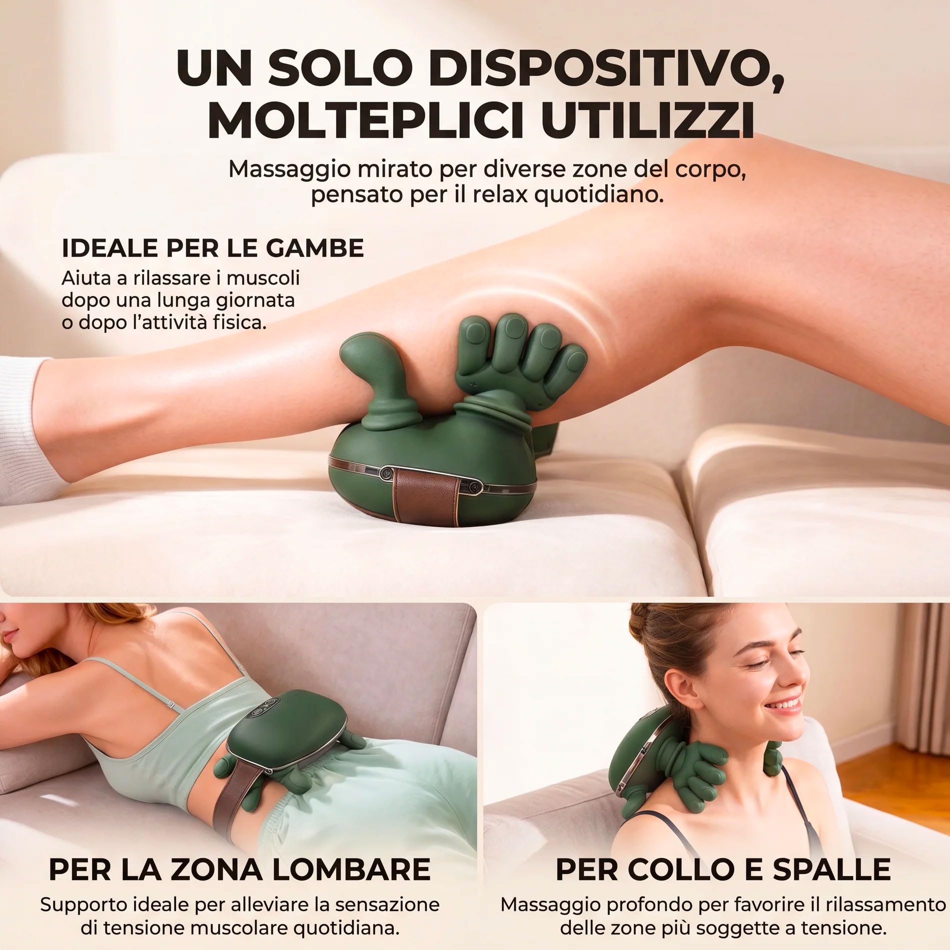 081 Store - Massaggiatore Cervicale per Collo e Spalle a Forma di Mano 4D, Terapia del Calore, Massaggio Profondo Elettrico Portatile per Alleviare Dolore Muscolare e Rigidità