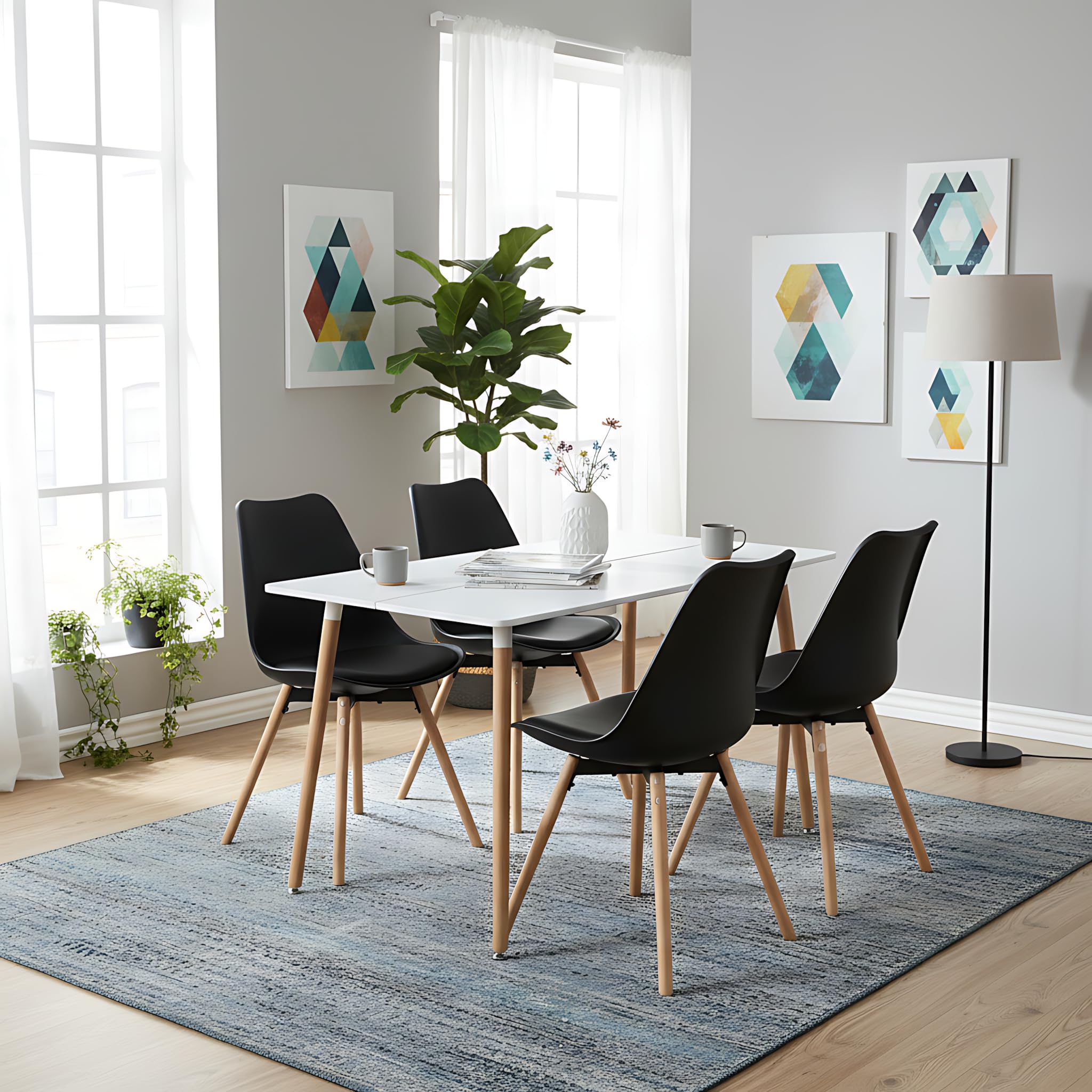 buybyroom Stühle Esszimmer 4er Set, Esszimmerstuhl Stuhl Esszimmer Essstühle für Küche Wohnzimmer Schlafzimmer Konferenzzimmer, Gepolstert Schalenstuhl Buche, Bequem und Einfach zu Reinigen, Schwarz