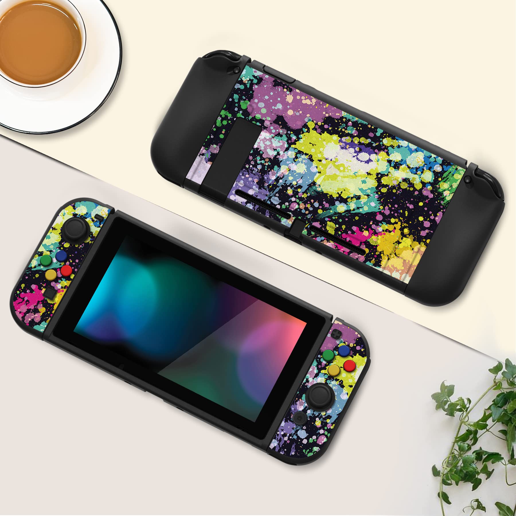 PlayVital ZealProtect Funda Protectora Suave para Nintendo Switch Accesorios Carcasa con Protector de Pantalla & Tapas de Agarre para el Pulgar & Pegatinas de ABXY Dirección Botón(Gatos en Piscina) - 3