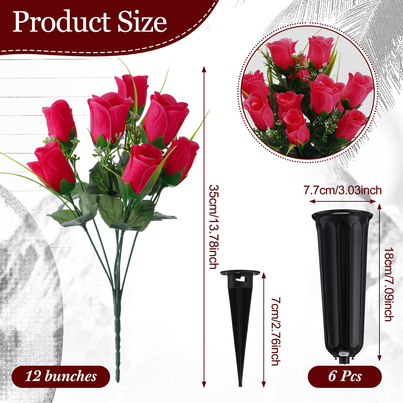 IPOPU 12 rose bordeaux artificiali, fiori di seta essiccata, colore bordeaux, per decorazioni con steli singoli, per composizioni floreali, fiori per matrimoni (bordeaux