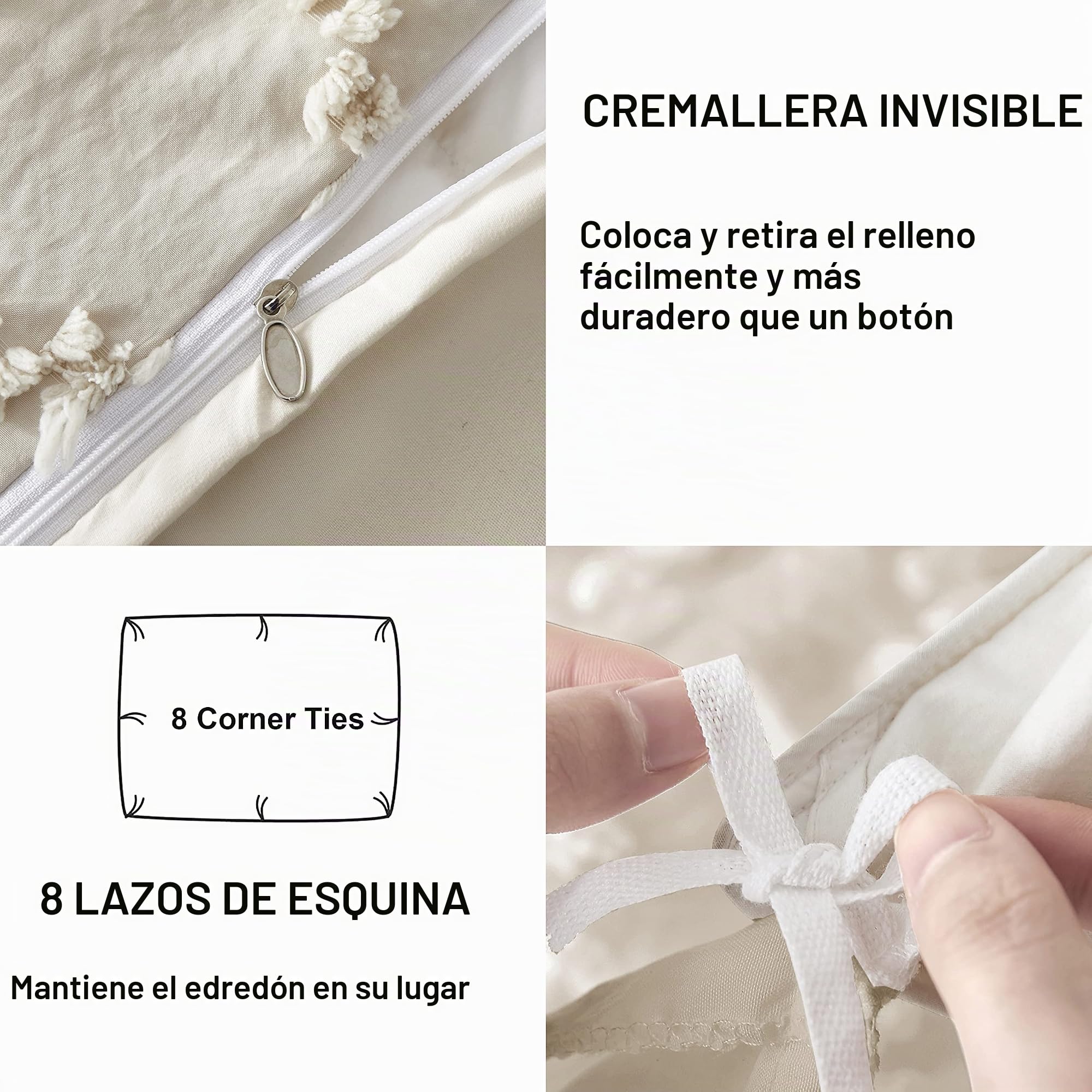 OLI Anderson Juego de Funda de edredón copetuda tamaño King, Suave y Ligero para Todas Las Estaciones, Juego de Ropa de Cama de 3 Piezas con Bordado Bohemio Shabby Chic (Beige, King, 104 x 90