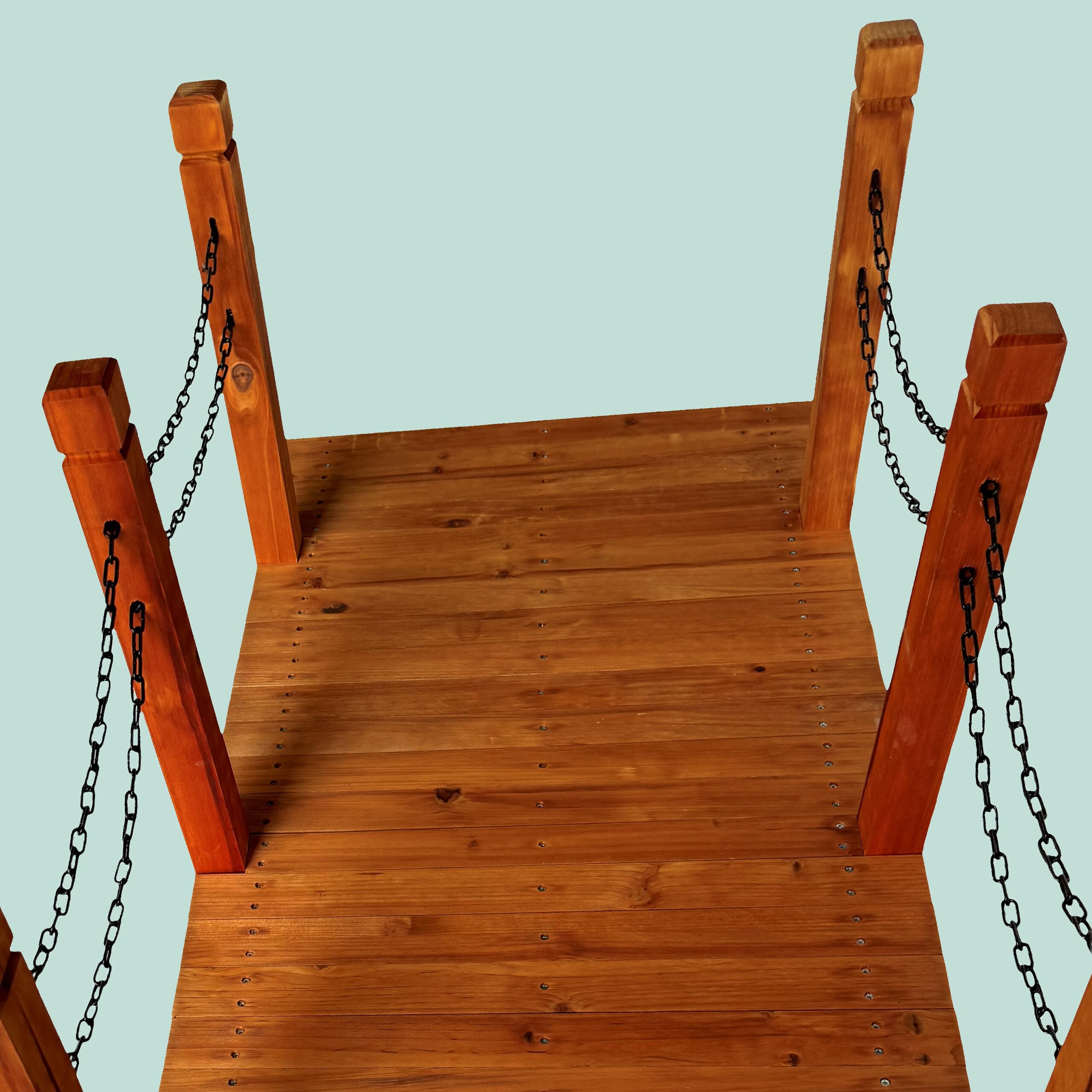 Relaxdays Garten Brücke, Pfosten mit Ketten, Tannenholz, für Gartenteich, HxBxT: 55 x 150 x 67 cm, Holzbrücke, orange