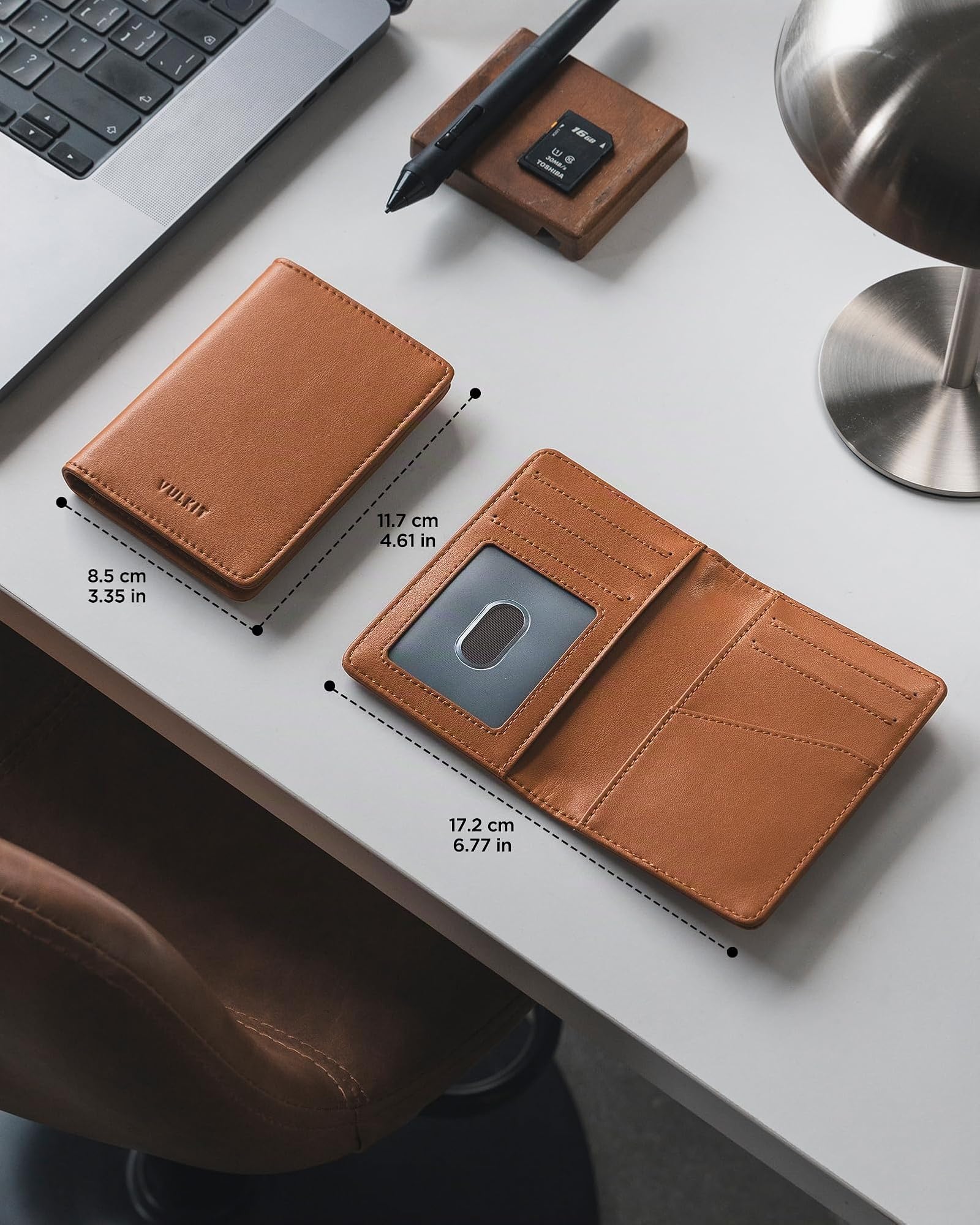 VULKIT Petit Portefeuille Homme Cuir Porte Carte Homme RFID Porte Carte Bancaire avec Portemonnaie & Fenêtre d'ID, Marron