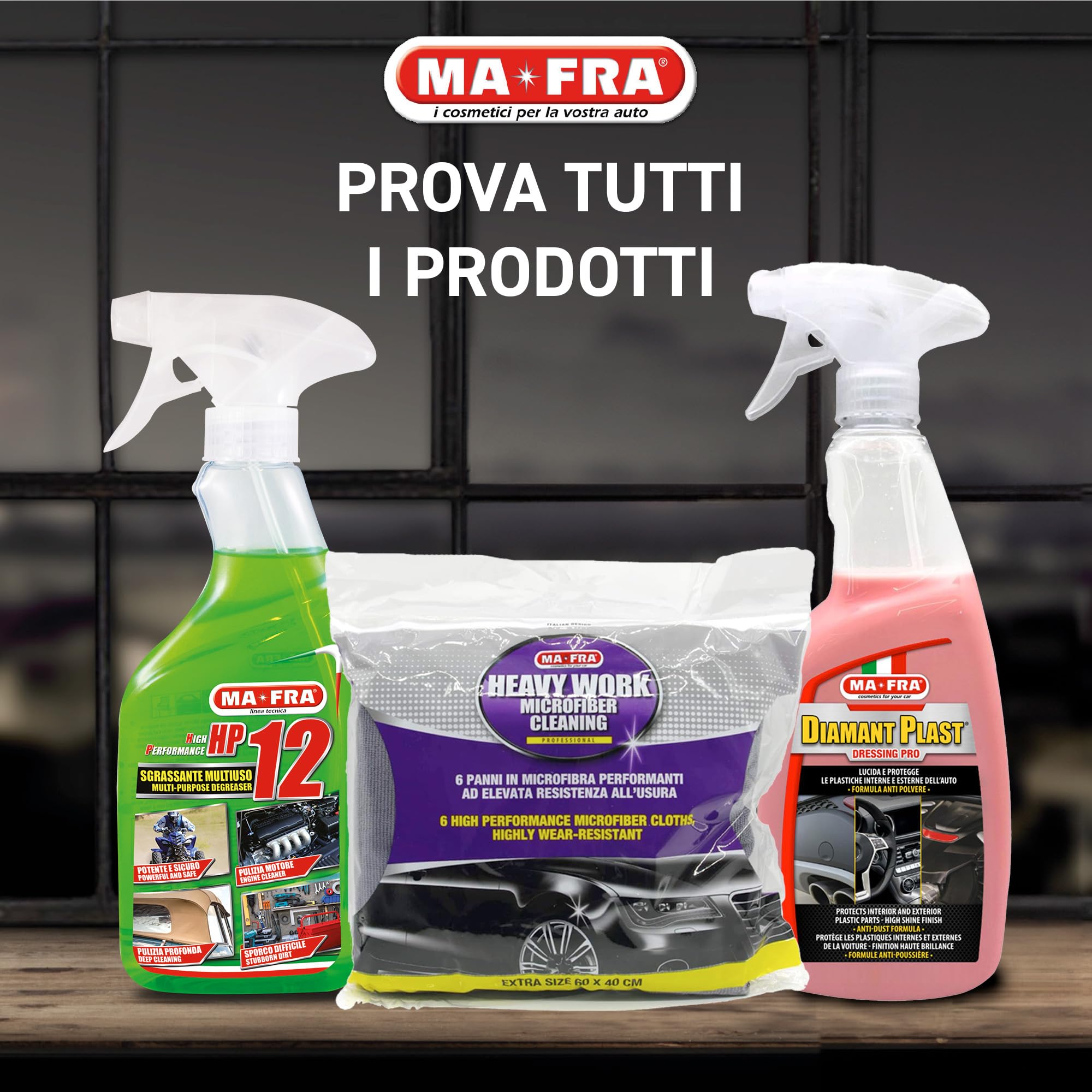 Ma-Fra Trattamento 3in1 Plastiche, Pulisce, Ravviva e Protegge Parti Interne dell'Auto, Ideale per Cruscotti e Guarnizioni, Crea Barriera Anti Raggi UV, Rallenta Formazione di Polvere, Formato 500ml