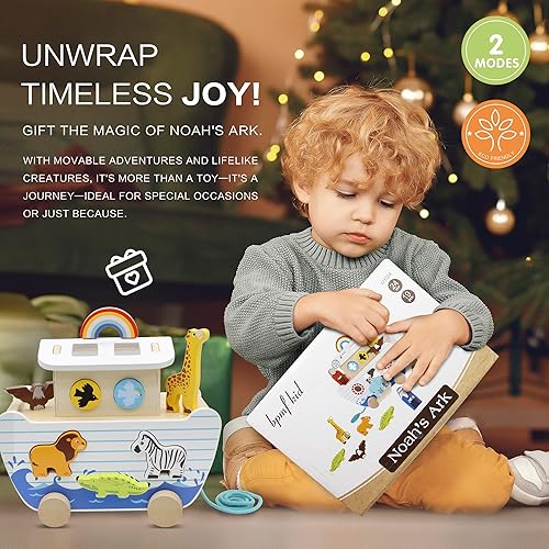 Miniatura 6 de Juego de juguetes de madera del Arca de Noé, juguetes educativos de animales de madera para niños pequeños, juguetes educativos, clasificador de