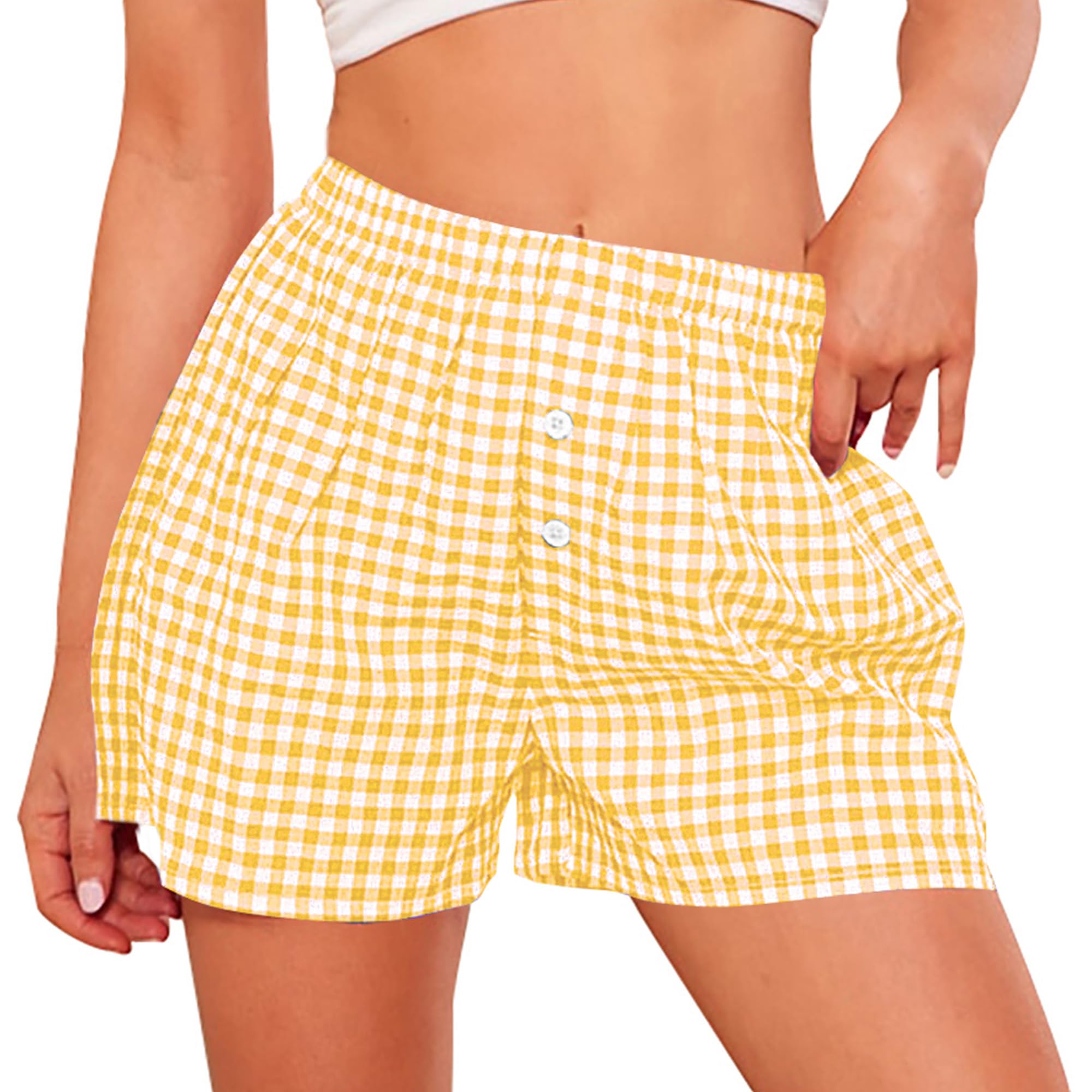 PRETTYGARDEN Womens Summer Gingham Boxer Shorts