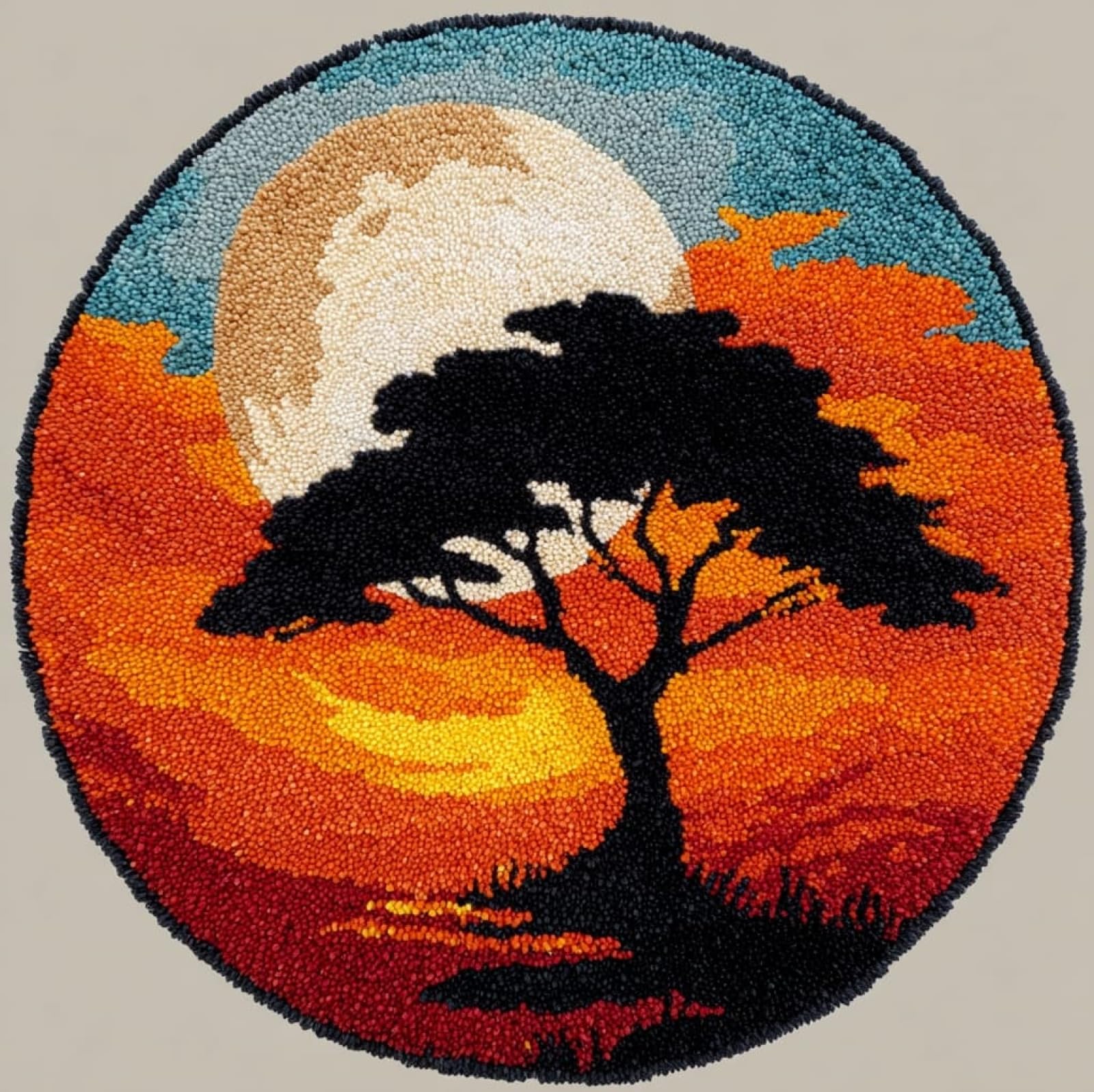 WallustrioaW DIY Carpet Latch Hook Kits,Sunset Tree Landscape,Latch Hook Rug Kits for Adults Beginners DIY Needlework Crocheting Rug Home Decor,50x50cm