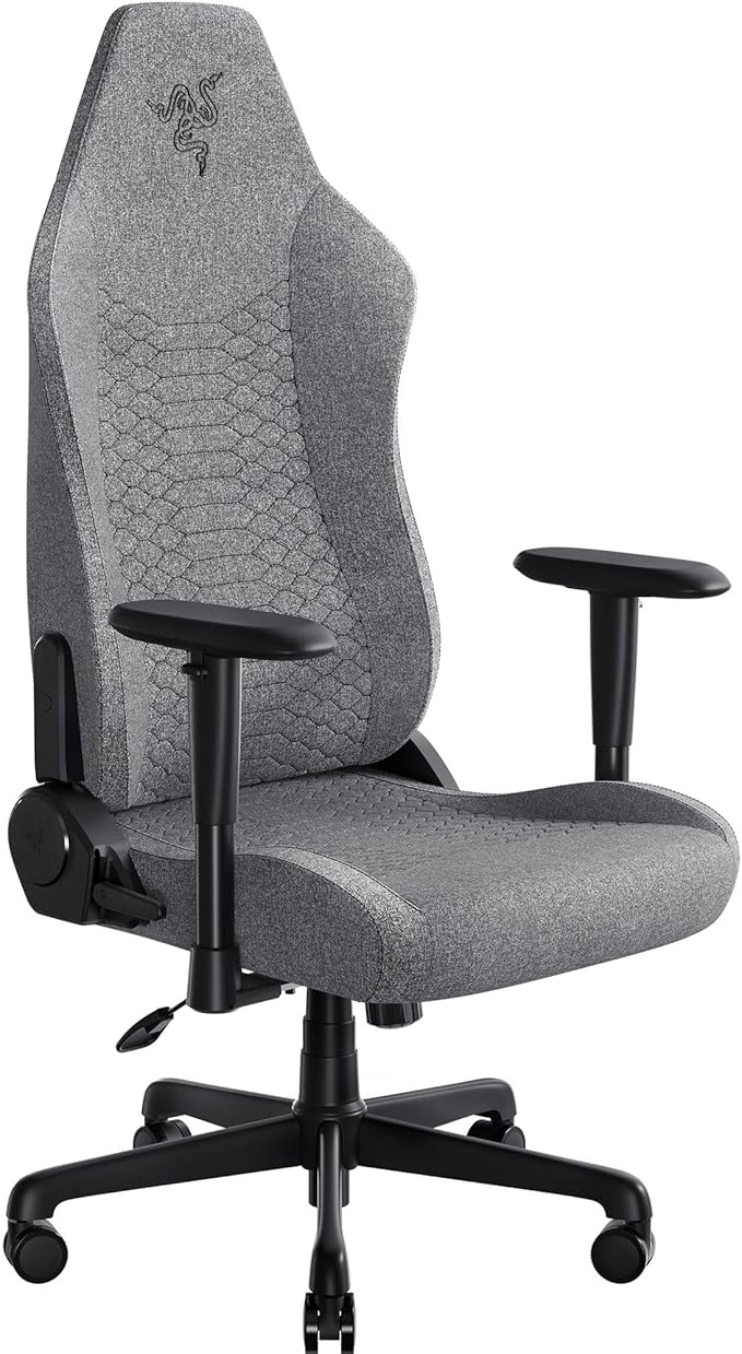 Razer Iskur V2 X Ergonomic Gaming Chair: Built-in Lumbar Support - Widened Seat - High Density Foam Cushions - Adjustable 152 Degree Recline - 2D Armrests - Plush Fabric Finish - Light Gray Edition