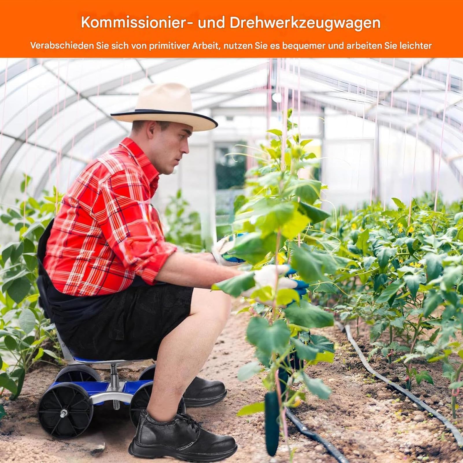 de jardín con asiento Silla giratoria 360 grados con ruedas | Taburete rodante para jardinería para exteriores jardín patio césped granja plantar desherbar personas mayores hombres