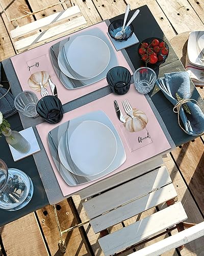 Miniatura 4 de Thanksgiving Blush Pink Table Placemats for Dining Table Set of 4,Cotton Linen Cloth Kitchen Place Mats with Pocket,SquareRectangleRoundOblong