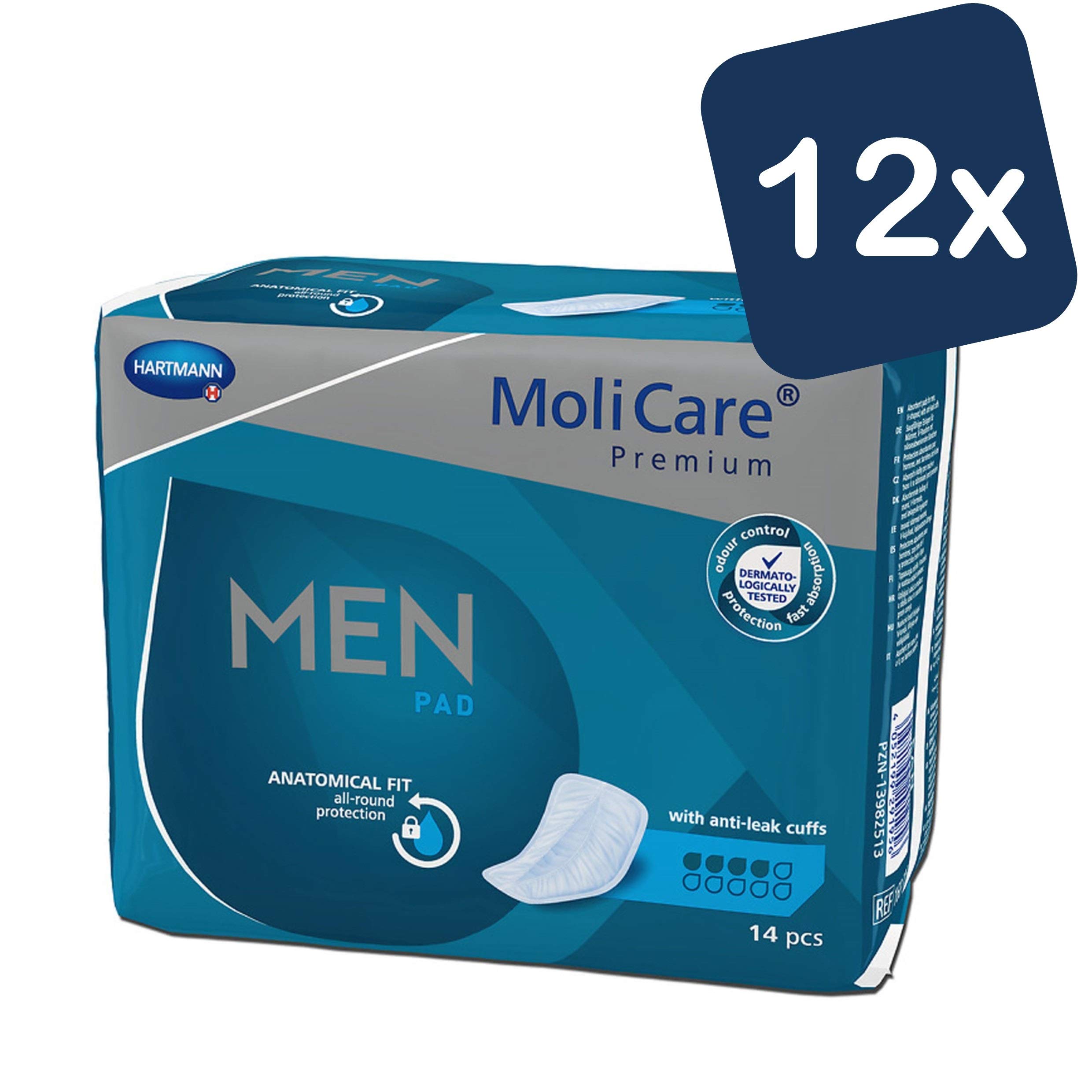 MoliCare Premium MEN PAD, wkładka do nietrzymania moczu dla mężczyzn w przypadku słabego pęcherza, dopasowanie w kształcie litery V, 4 krople, 12 x 14 sztuk - opakowanie