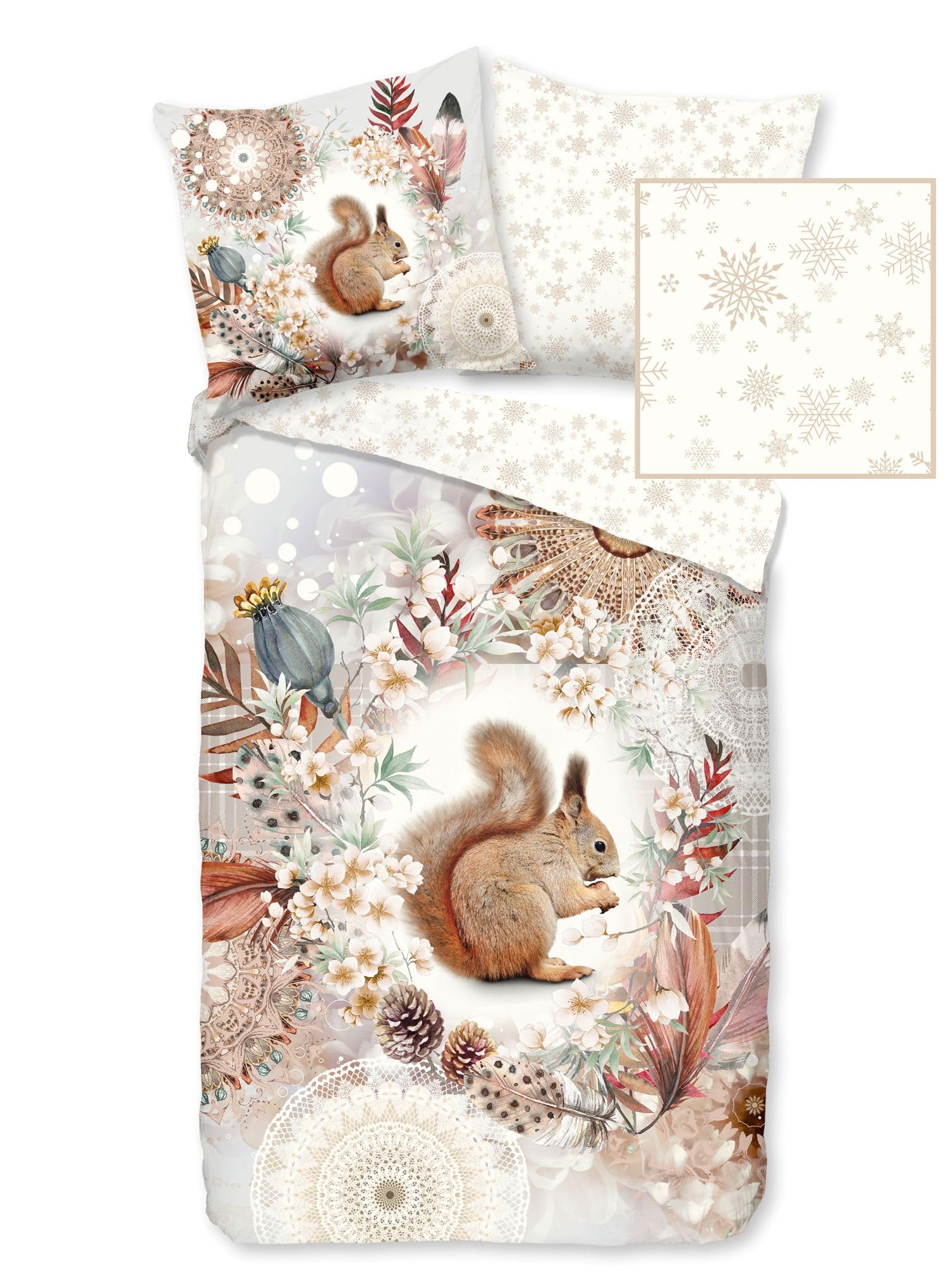 HIP Romar Sand flannel bed linen, 1 duvet cover 135 x 200 cm and 1 pillowcase 80 x 80 cm