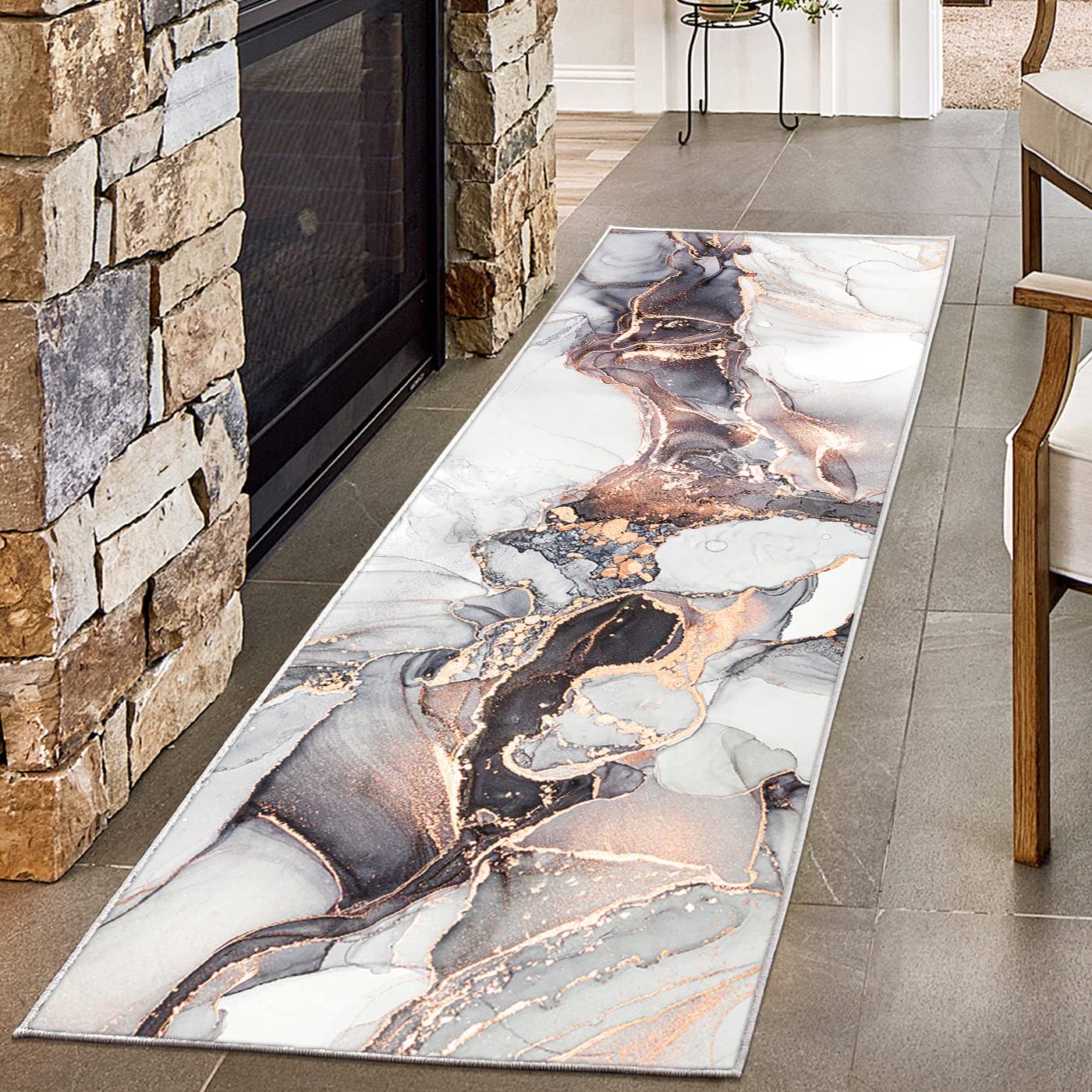 Hallway Runner Rug, Luxury Modern Abstract Marble Texture Carpet for Entryways Hallways Bedroom Laundry Room Kitchen Floor Runner (Pink, 2x6 Ft)