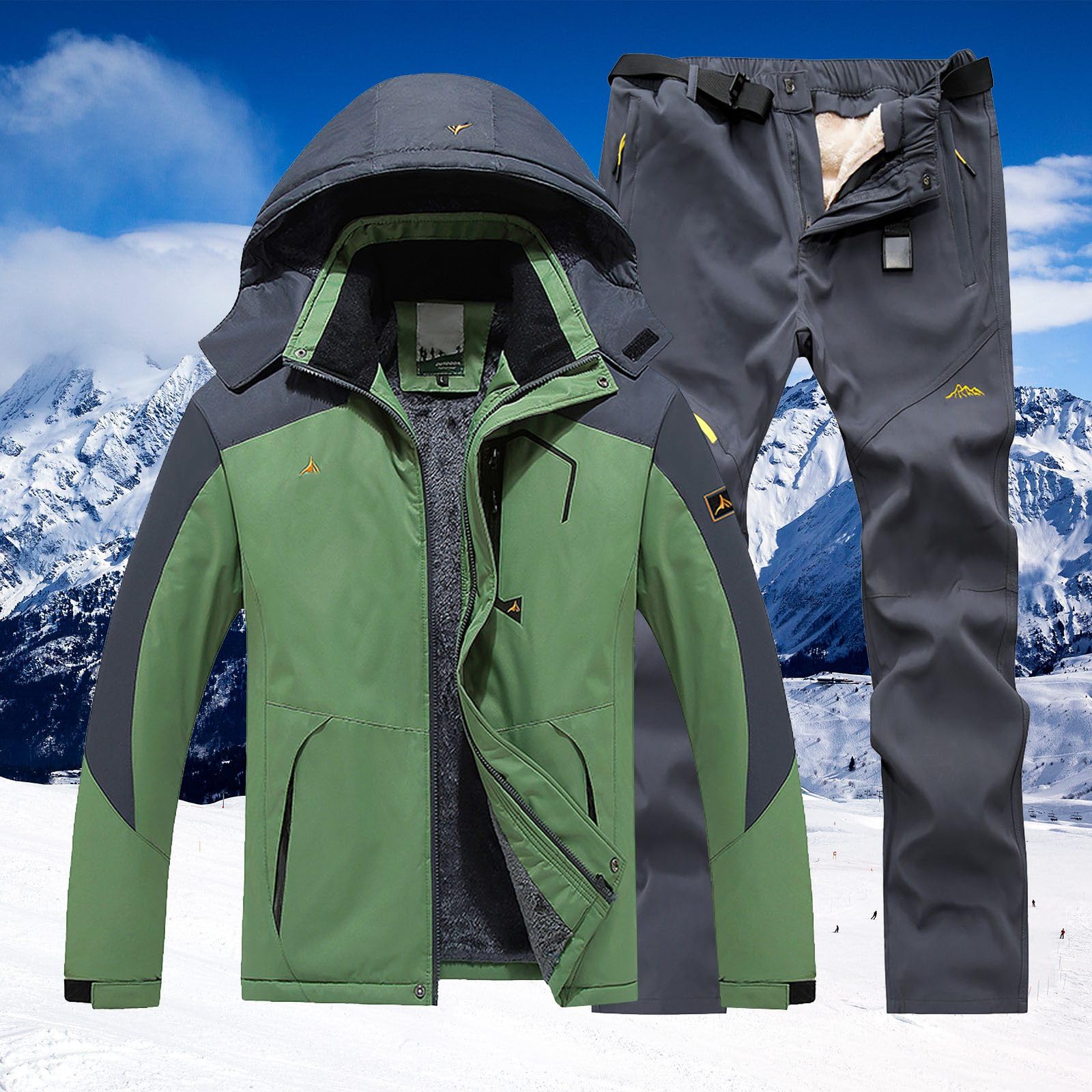Generisch Abbigliamento da sci da uomo invernale con cappuccio, adatto per abbigliamento casual da sci