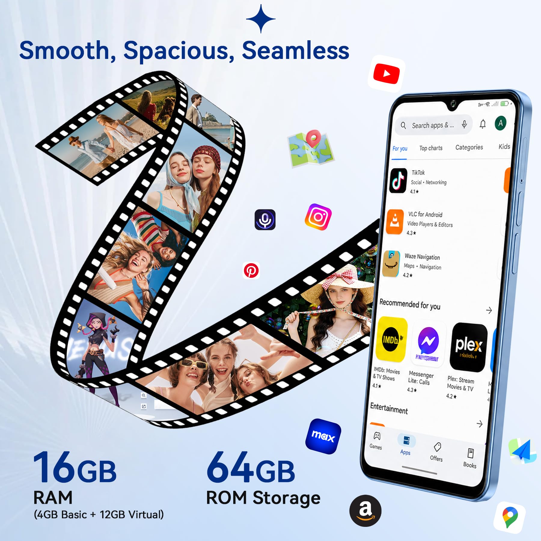 Blackview WAVE 7C Smartphone Android 16, 16GB+64GB/2TB Telefono Cellulare | 32MP Cellulare in Offerta, 6.56" Schermo, 5000mAh Cellulari, 4G Dual SIM Telefoni, Face ID, 3 Slot Carte, 3.5mm, IP54, Type-C