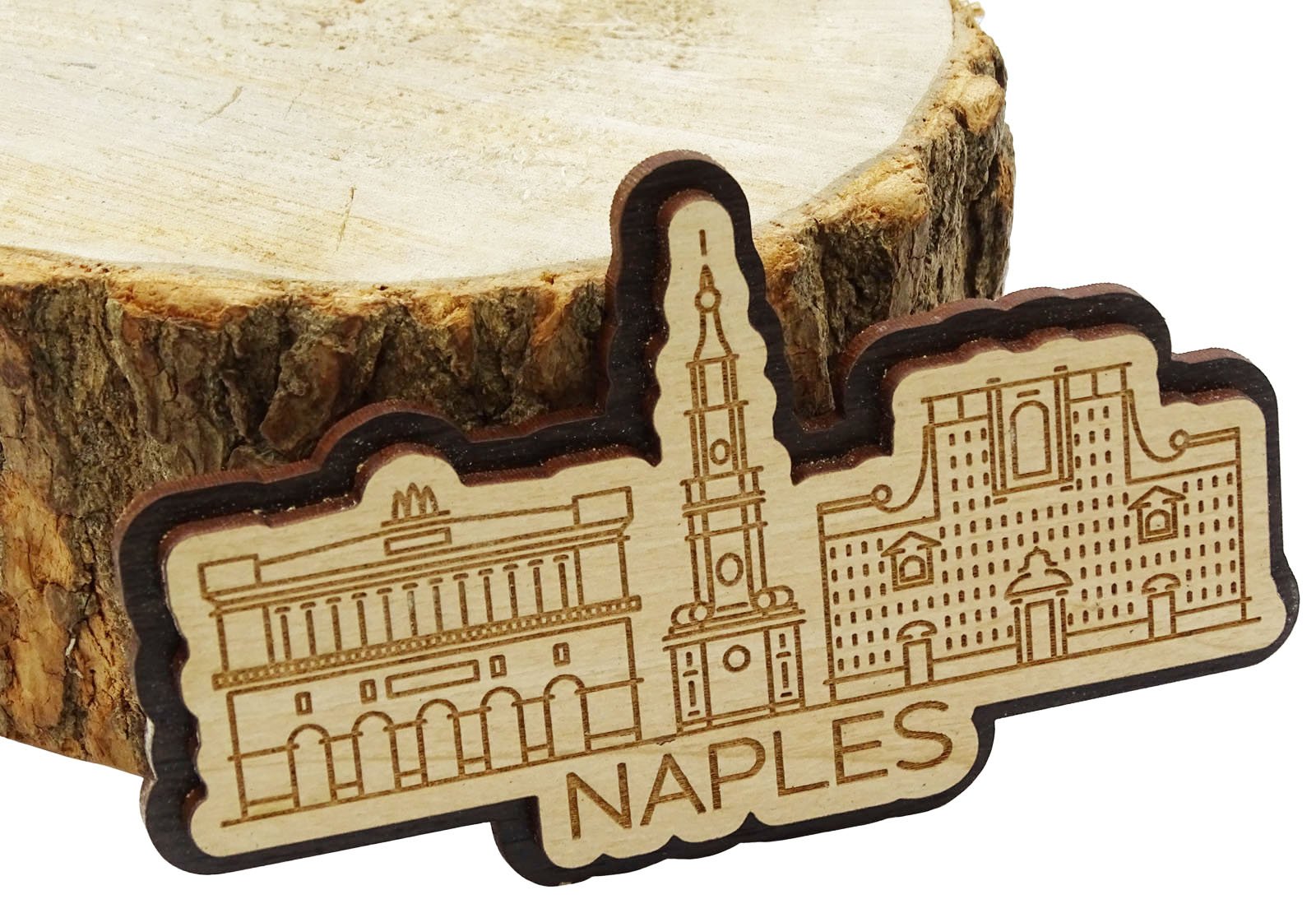 Magnete Da Frigorifero In Legno Con Incisione Laser: Souvenir Decorativo Di Napoli E Monumenti
