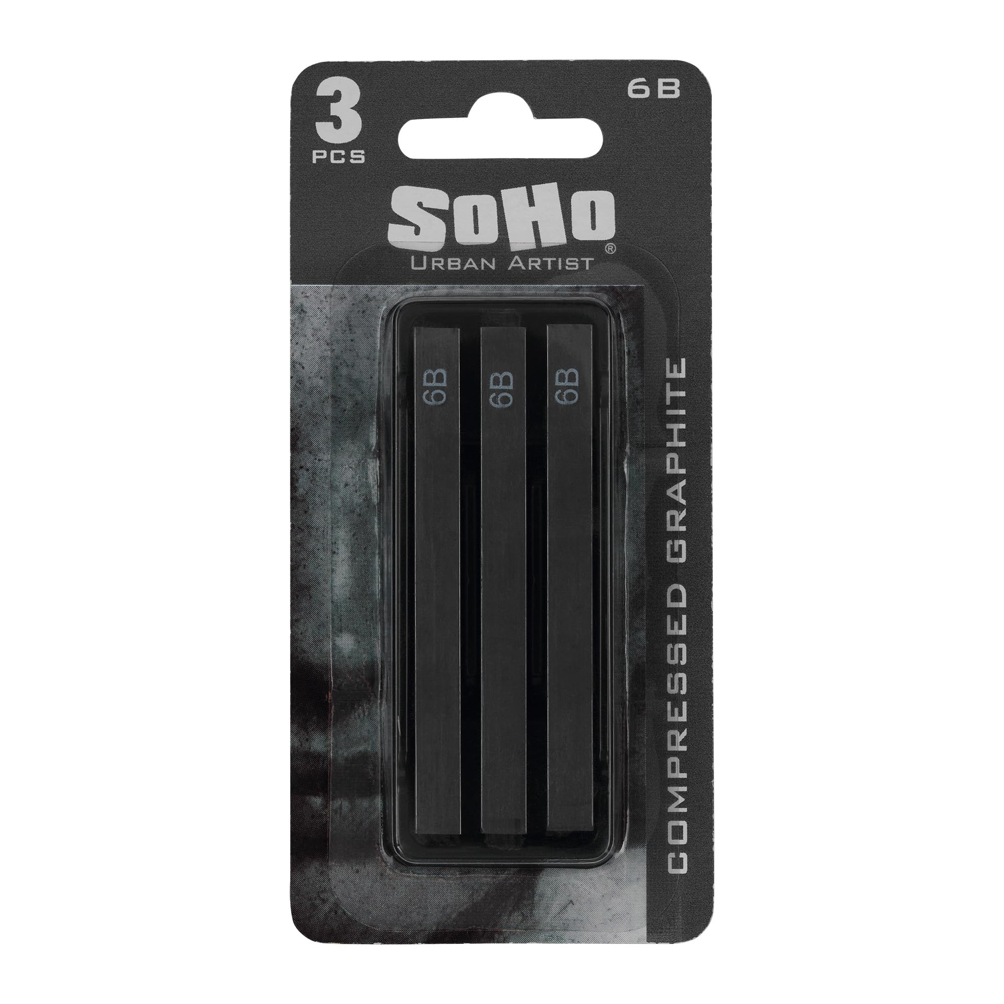 SoHo Urban Artist Lot de 3 bâtons de graphite compressé 6B – Bâtons en graphite de qualité supérieure pour le dessin – Polyvalents et lisses – Idéal pour les professionnels, les étudiants et les