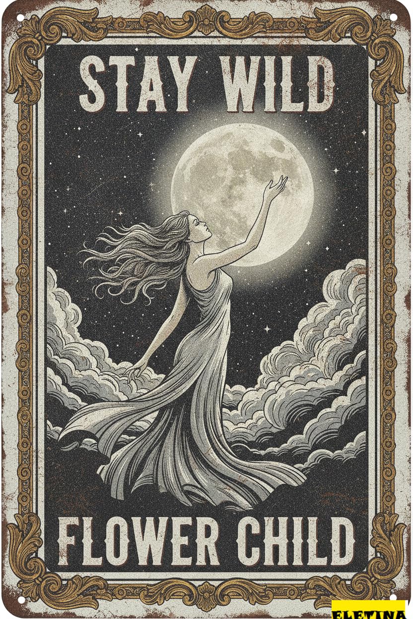 Personalized Sign for Man Cave Tin Hippie Stay Wild Flower Child Cafe Bar Pub Beer Bar Decor Art Tin S 8x12in-metal Framed Tin Painting Private Property Decorative