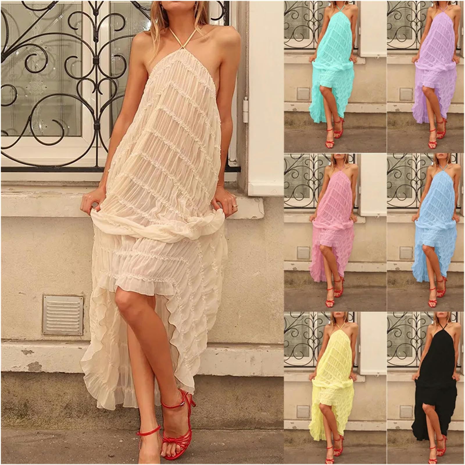 Gonne da Donna Vacanza Elegante Abito da Festa per Spiaggia Long Abito Estate Casual Halter Multi-Wear Dress per Donne Abito A-Line Sciolto