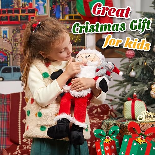 Miniatura 7 de Houwsbaby Juguetes interactivos de peluche de Navidad con música de Papá Noel que canta, animal de peluche electrónico animado con amigo de peluche,