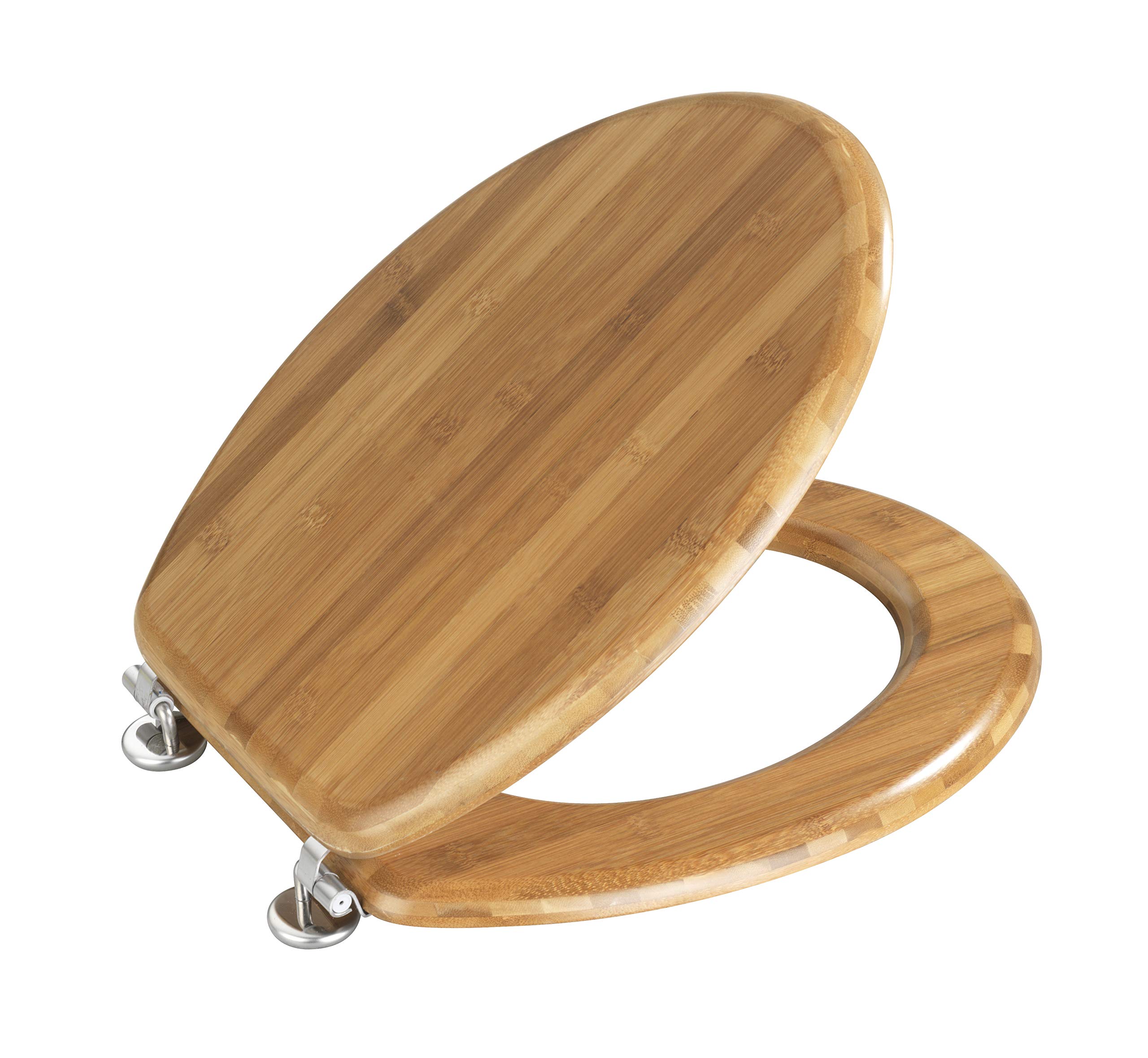 WENKO Toilettendeckel ohne Absenkautomatik, belastbar bis 200 kg, Bambus | ovaler WC Sitz, lackiert & feuchtigkeitsresistent, Klodeckel mit Edelstahlbefestigungen, Montage von unten, Mod. Bambus