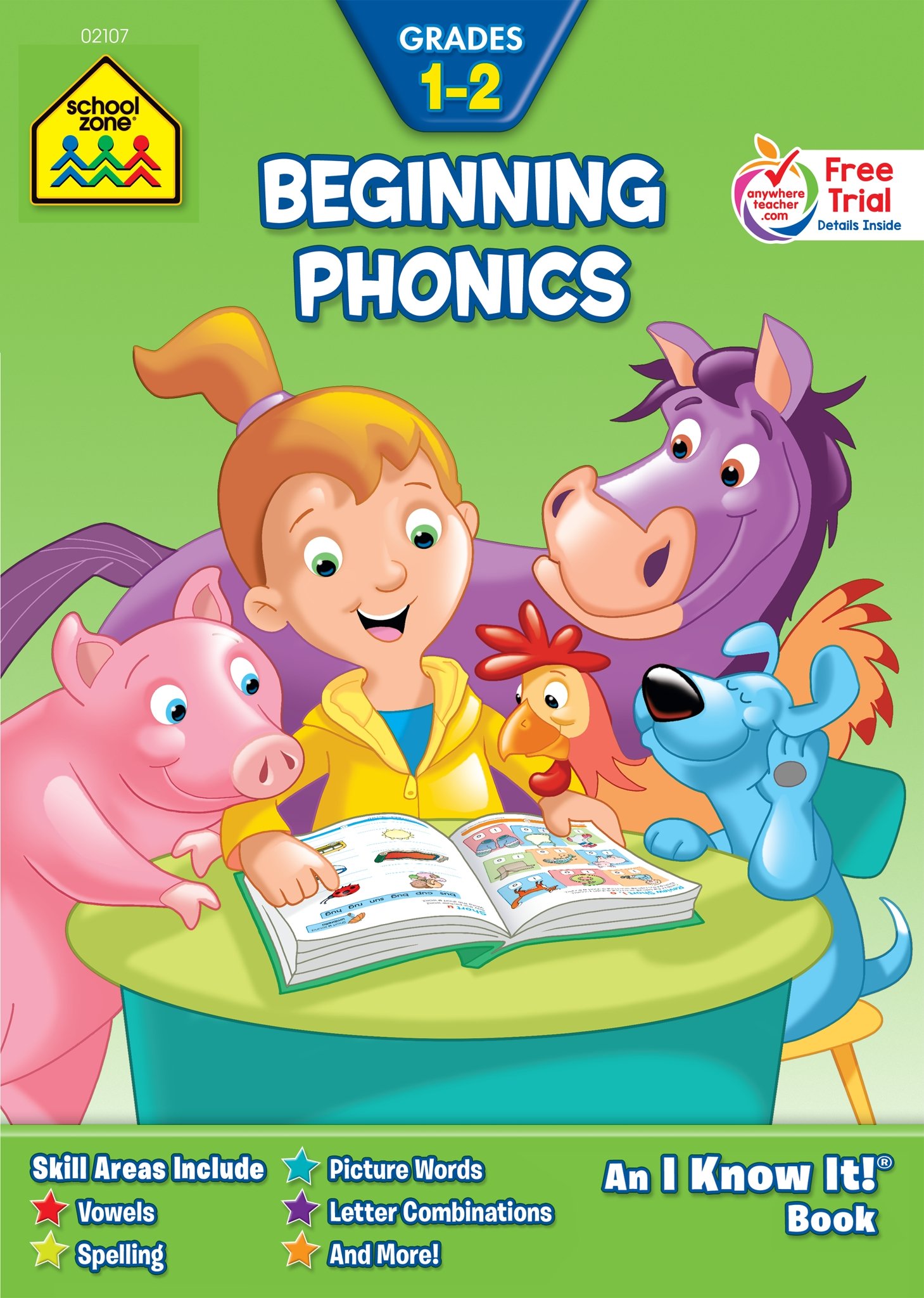 School Zone - Beginning Phonics Workbook - Ages 6 to 8, 1st Grade, 2nd Grade, Vowels, Spelling, Letter Combinations, Picture Words, and More (School Zone I Know It!® Workbook Series)