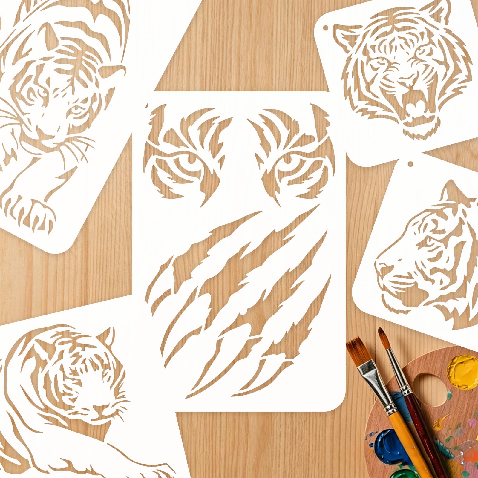 Lot de 10 pochoirs réutilisables motif tigre pour peinture, pochoirs d'art de la faune pour mur, toile, meubles, tissu et loisirs créatifs