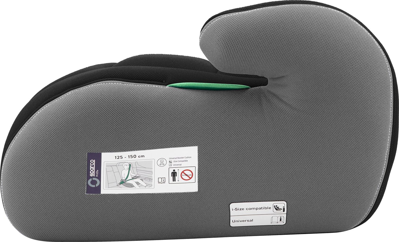 Sparco Alzador Infantil de Asiento de Coche Negro y Gris i-Size para Niños y Niñas. Homologado ECE R129/03 125-150 cm. Con funda lavable de 3 cm. Fabricado en ABS de Alta Resistencia