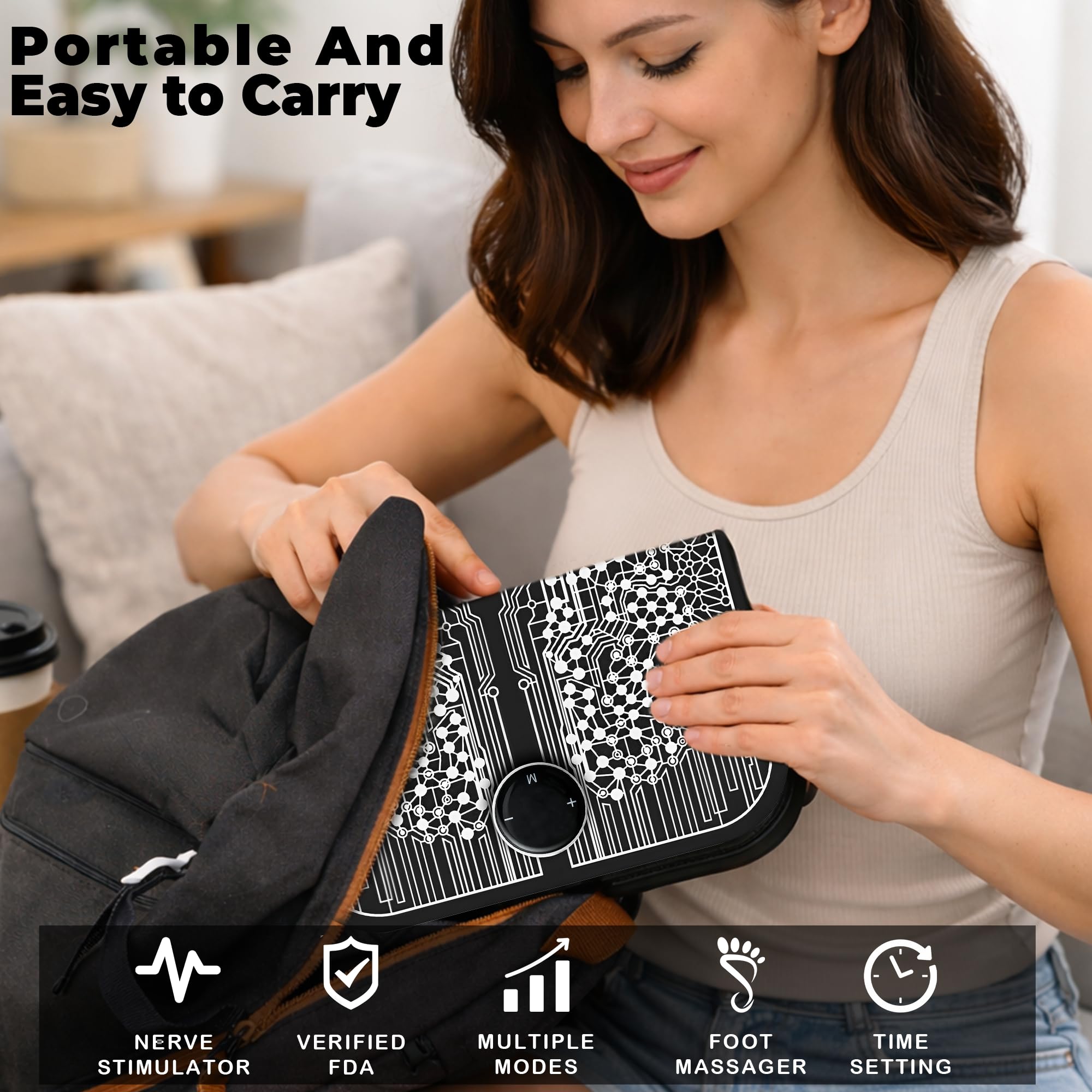 EMS Foot Massage Pad with 39 Intensity Levels 10 Modes - Foldable Electric Foot Massagers with Timer Auto Run USB Display - Massage Mat Knee Massager for Pain Relief Circulation Relaxation