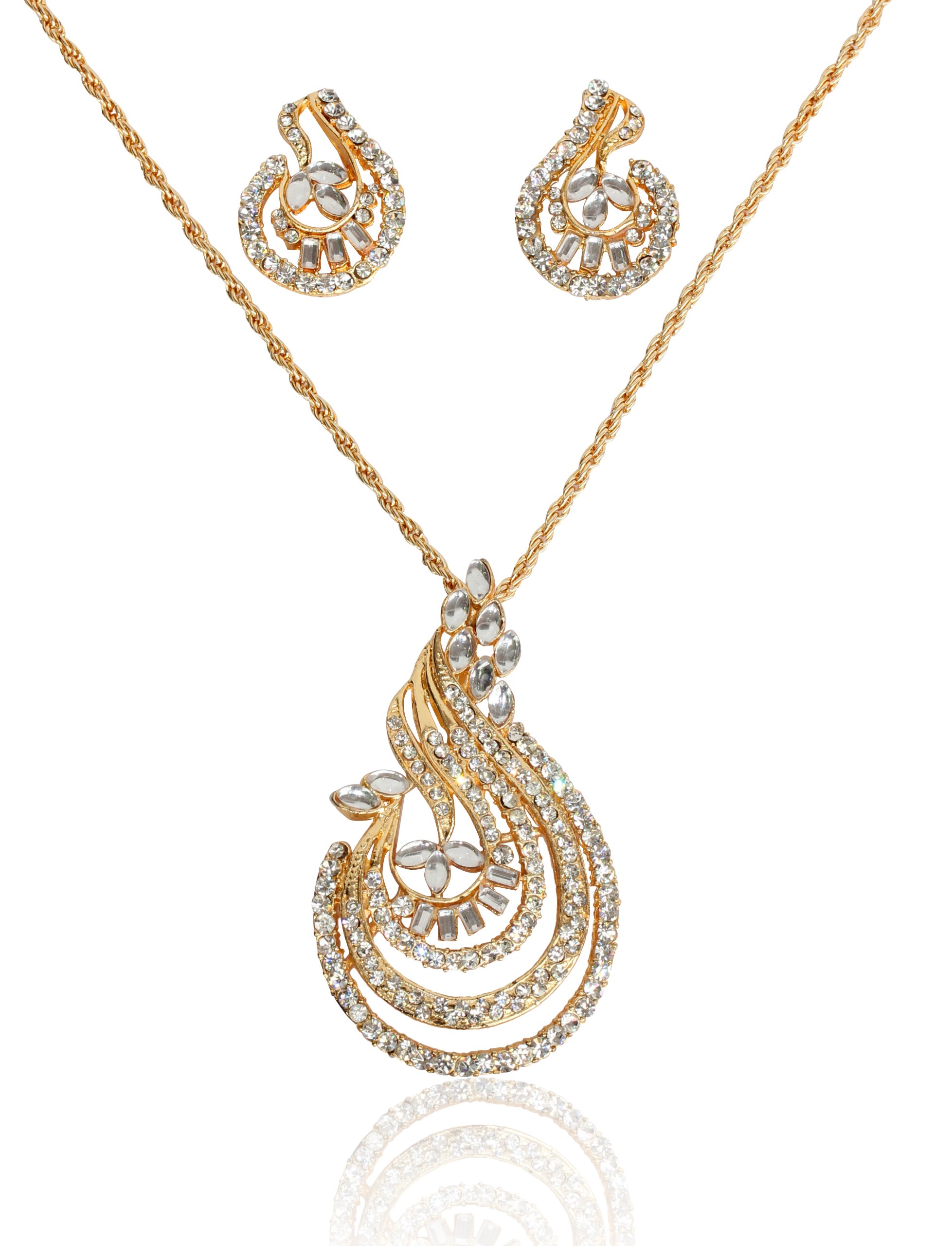 Indian Bollywood Gorgeous Traditional Bridal Designer Jewelry Pendant Set In Gold And Silver Tone For Women.