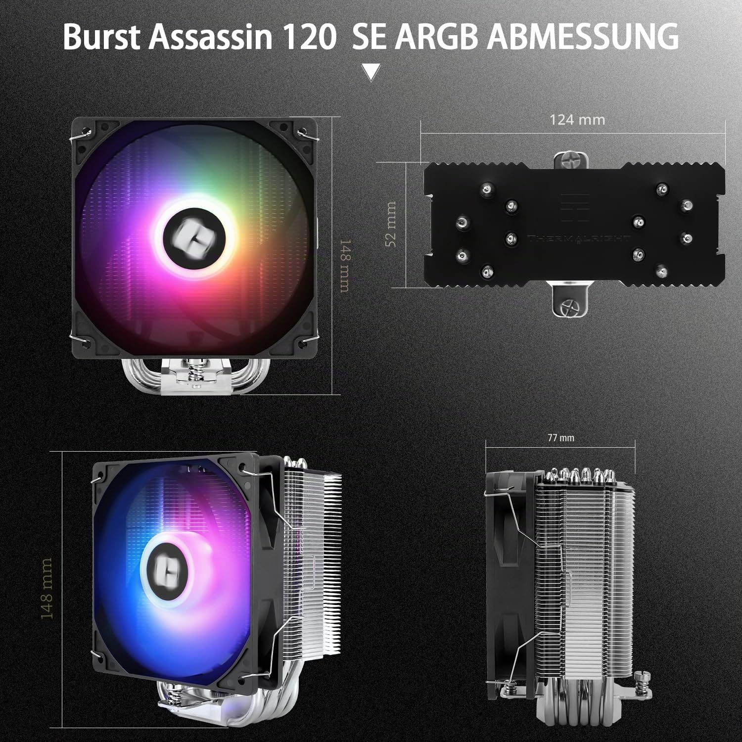 Thermalright Burst Assassin 120 SE ARGB CPU, 6 heatpipes, TL-C12C PWM Quiet Fan CPU Cooler con velocità 1550RPM, per AM4/AM5, Intel LGA1851/1700/1150/1151/1200, PC Cooler