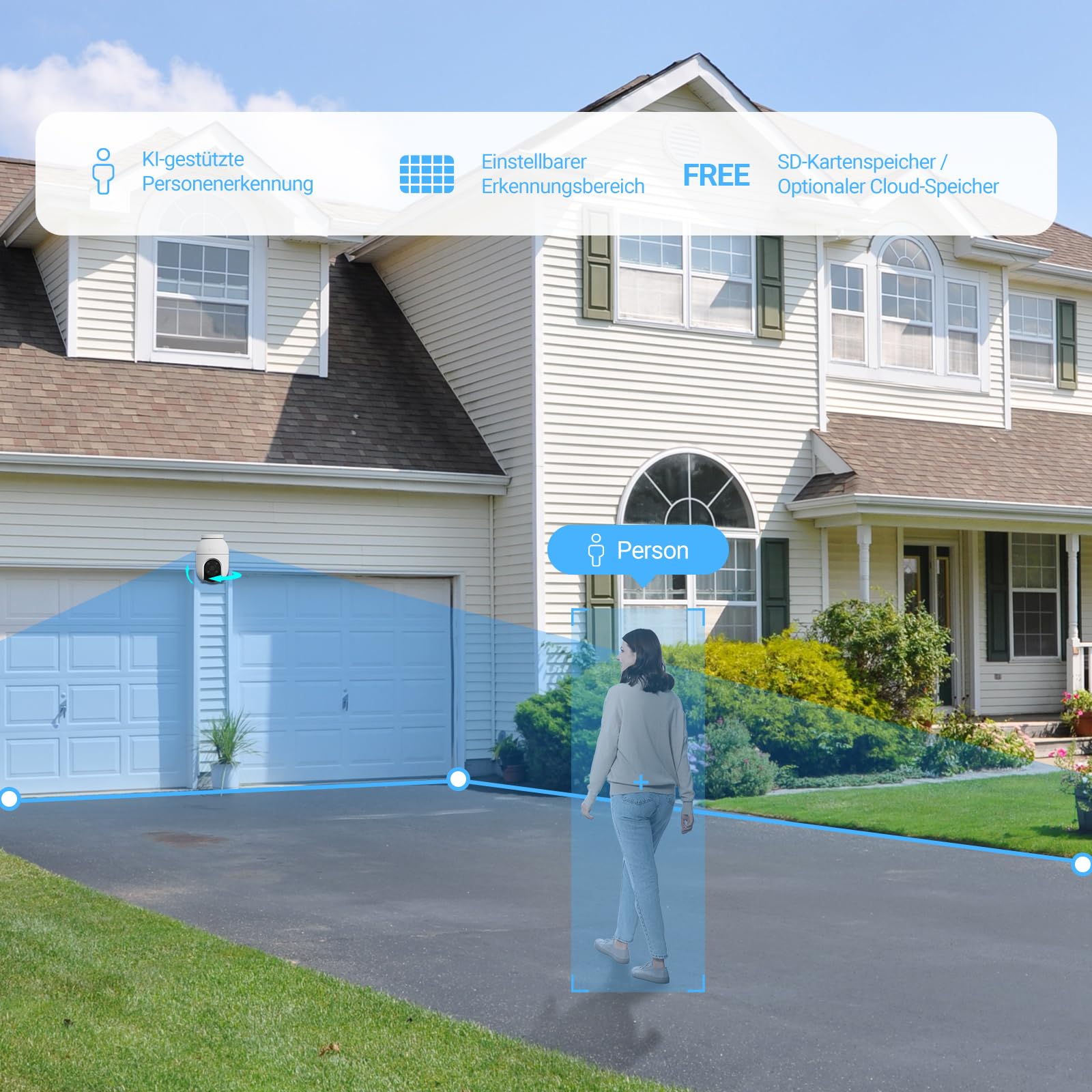 EZVIZ 2MP Überwachungskamera Aussen, WLAN IP Kamera mit 360° Abdeckung und Zwei-Wege-Audio, Personenerkennung mit Smart Tracking, Aktive Verteidigung mit Ton und Licht, wasserdicht, C8c 2 Pack
