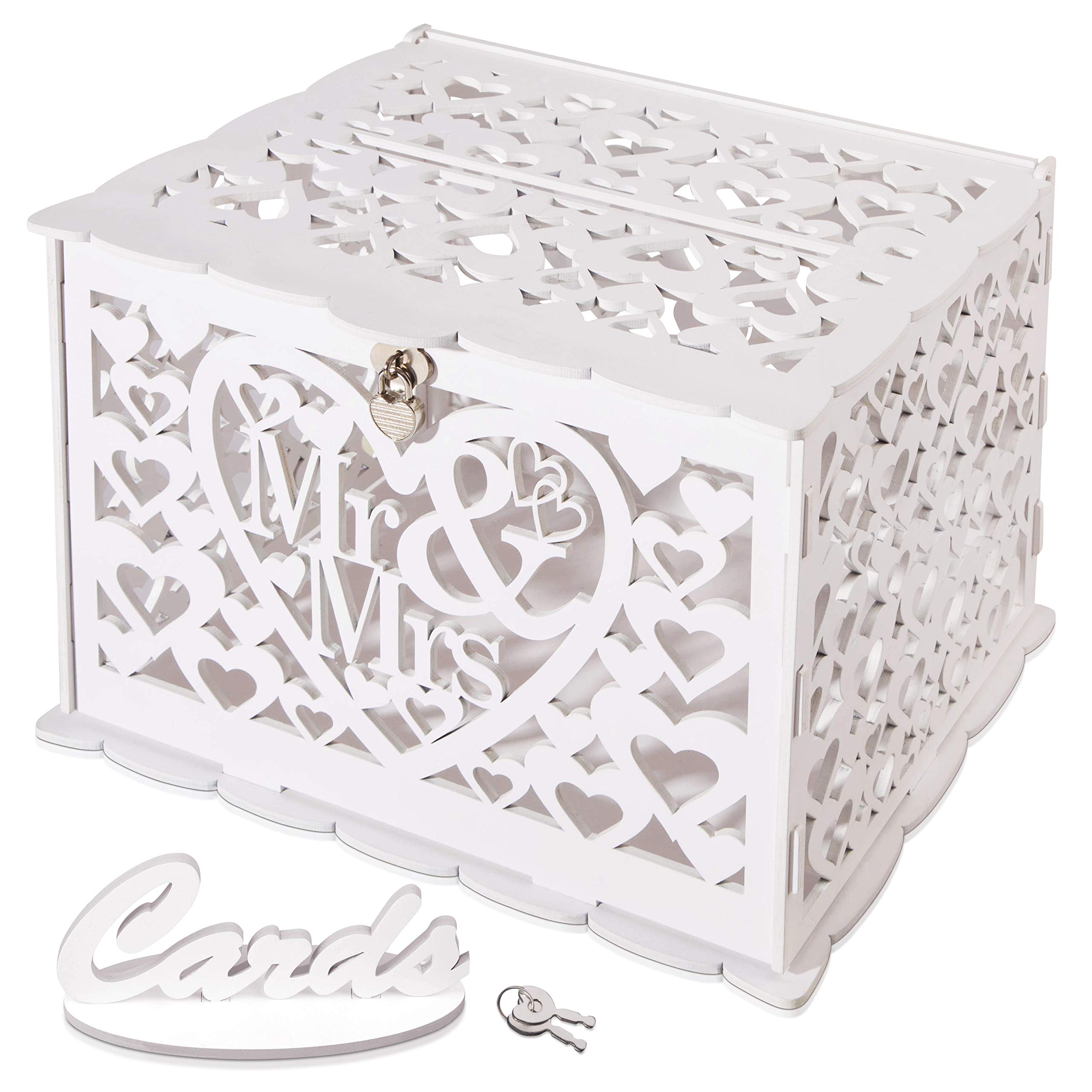Great Lakes MemoriesGLM Wedding Card Box With Lock and Key, Card Box for Wedding, Rustic Wedding Decorations for Reception, Wedding Card Boxes for Reception with Lock, Money Box for Wedding (White)