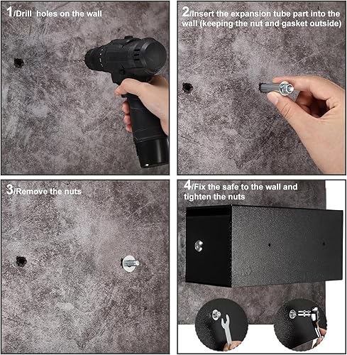 Miniatura 9 de Caja fuerte de acero grueso, caja de seguridad montable con cerradura y ranura resistente a las palancas, cajas fuertes de depósito de alquiler de