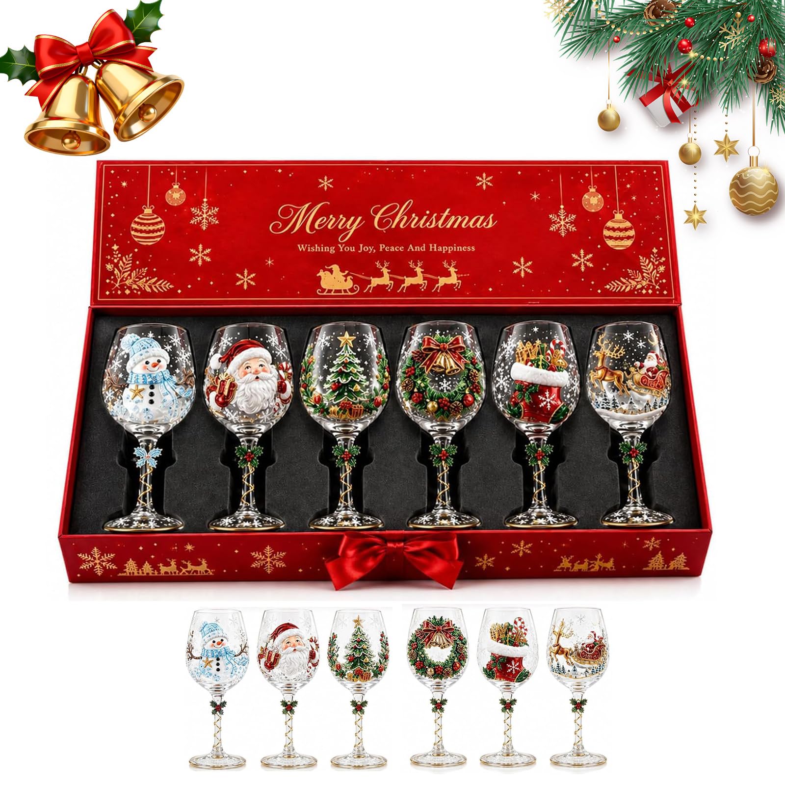 Coffret Cadeau Collection De Verres À Vin 3d De Noël, Verres De Noël (#G)
