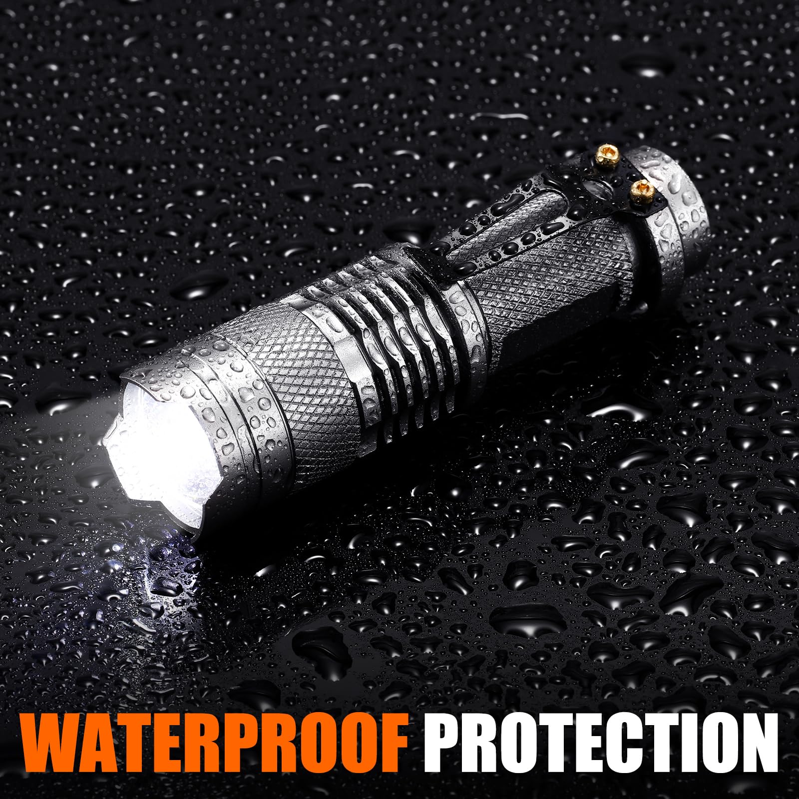 20 linternas LED mini 3 modos tácticas pequeñas resistentes al agua de bolsillo luz táctica foco ajustable con zoom linterna para interiores y exteriores (plata)