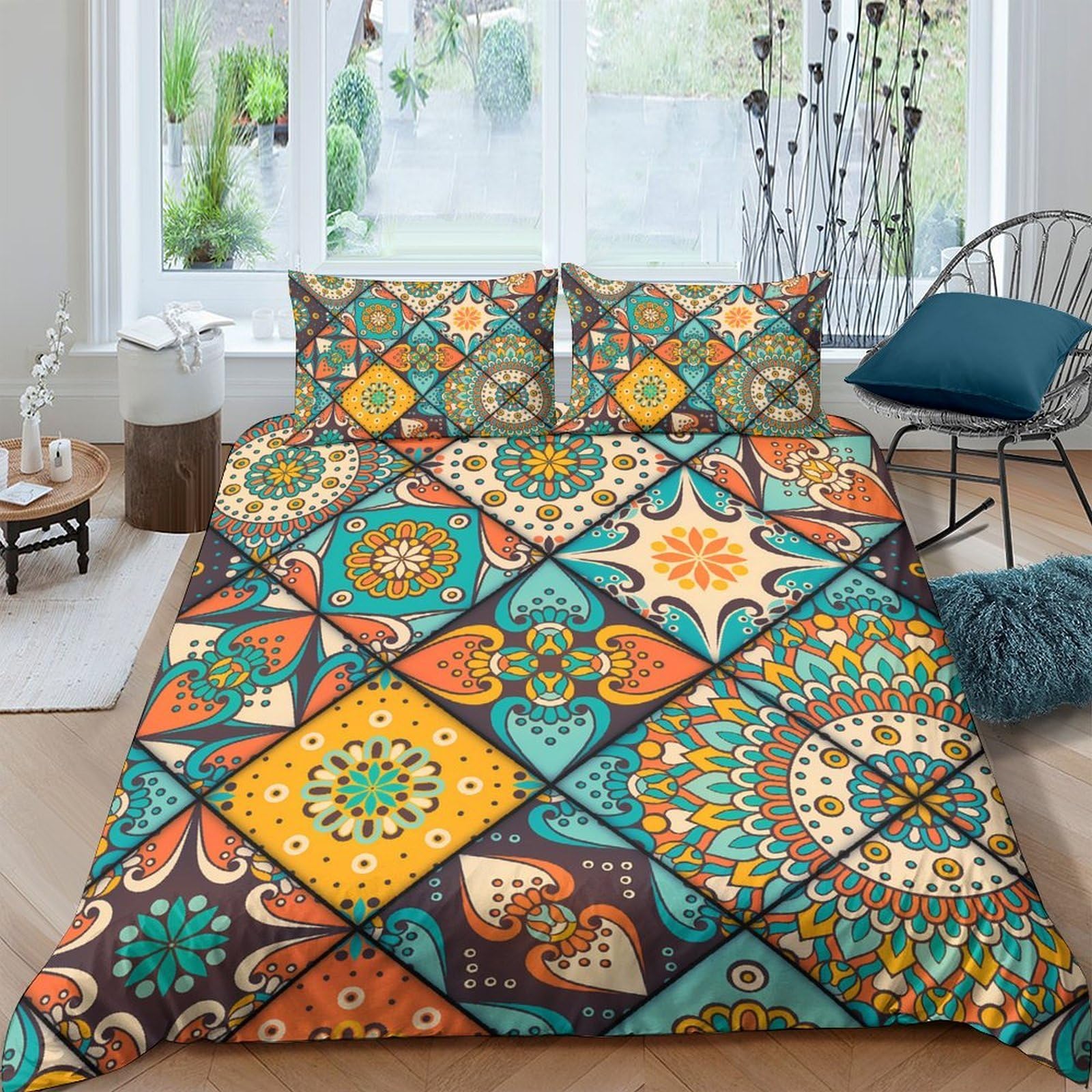 Ctjqhvkz Style-6 3D Printed Boho Mandala Fitted Sheet Microfiber Soft Colorful Mosaic Mattress Cover For Bedroom Guest Room Decor Single（135X200cm）
