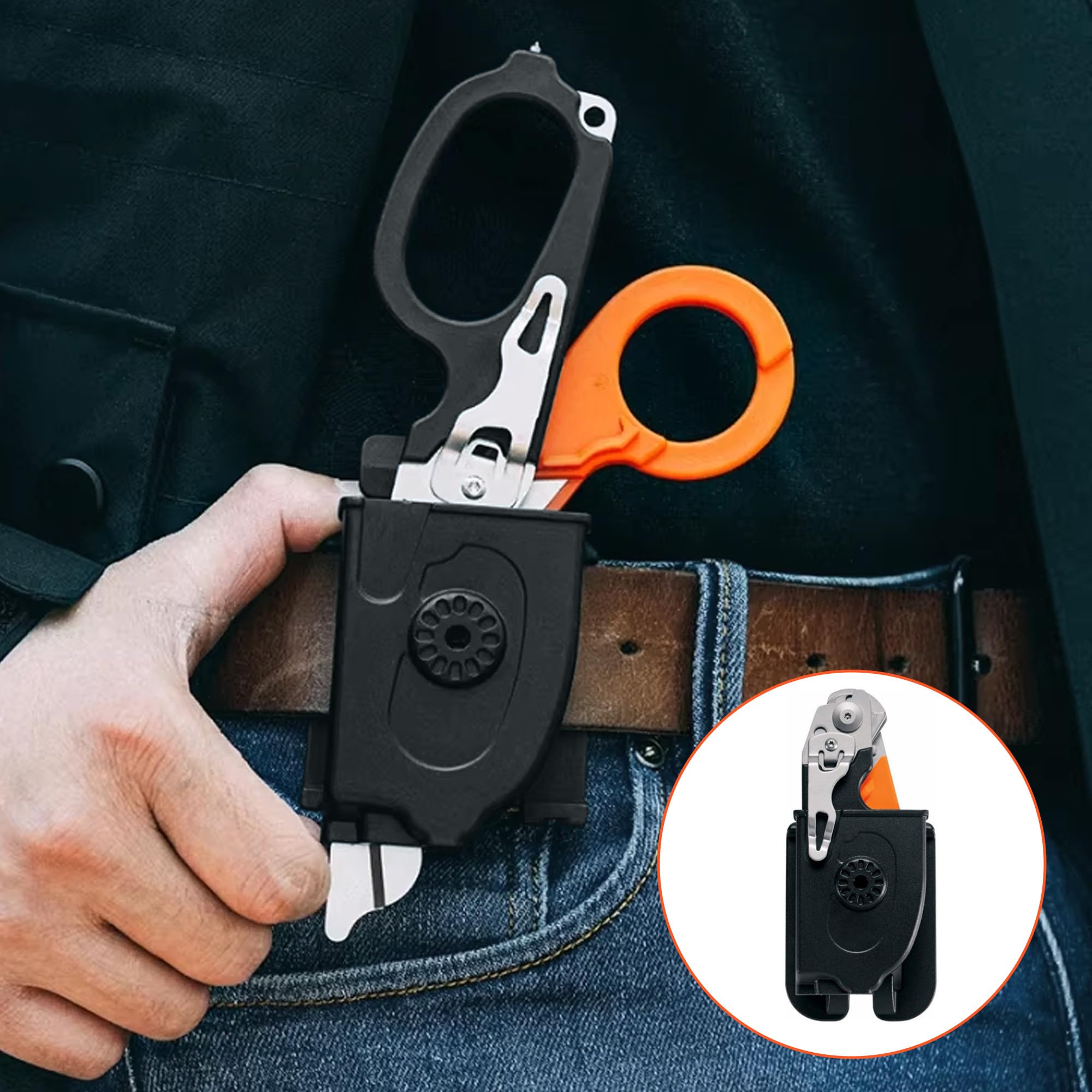 6-in-1 Rettungsschere mit Holster: Faltbare Kleiderschere Rettungsdienst Schere aus Edelstahl mit Gurtschneider und Glasbrecher für Outdoor-Camping Notfallaufgaben