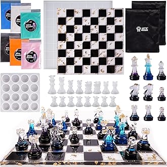 LET'S RESIN Upgraded Chess Set Mold for Resin Casting - 16 Piece 3D Full Size Chess and Checkers Board Epoxy Silicone Molds, DIY Board Game, Christmas Gifts