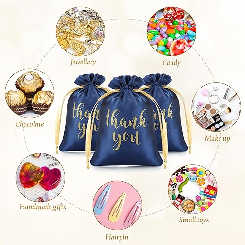 Miniatura 7 de Roowest 100 bolsas de regalo de satén con cordón de agradecimiento para joyas, bolsas de dulces para bodas, despedidas de soltera, baby shower,
