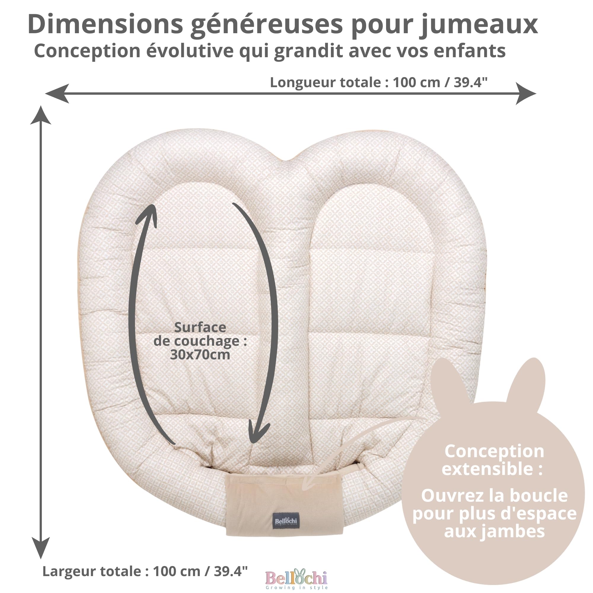Cocoon Bellochi pour Jumeaux | Nid pour Bébé 100x100 cm | Cocon de Bébé | Sécurité et Confort | Cocon Multifonctionnel | LUX Collection