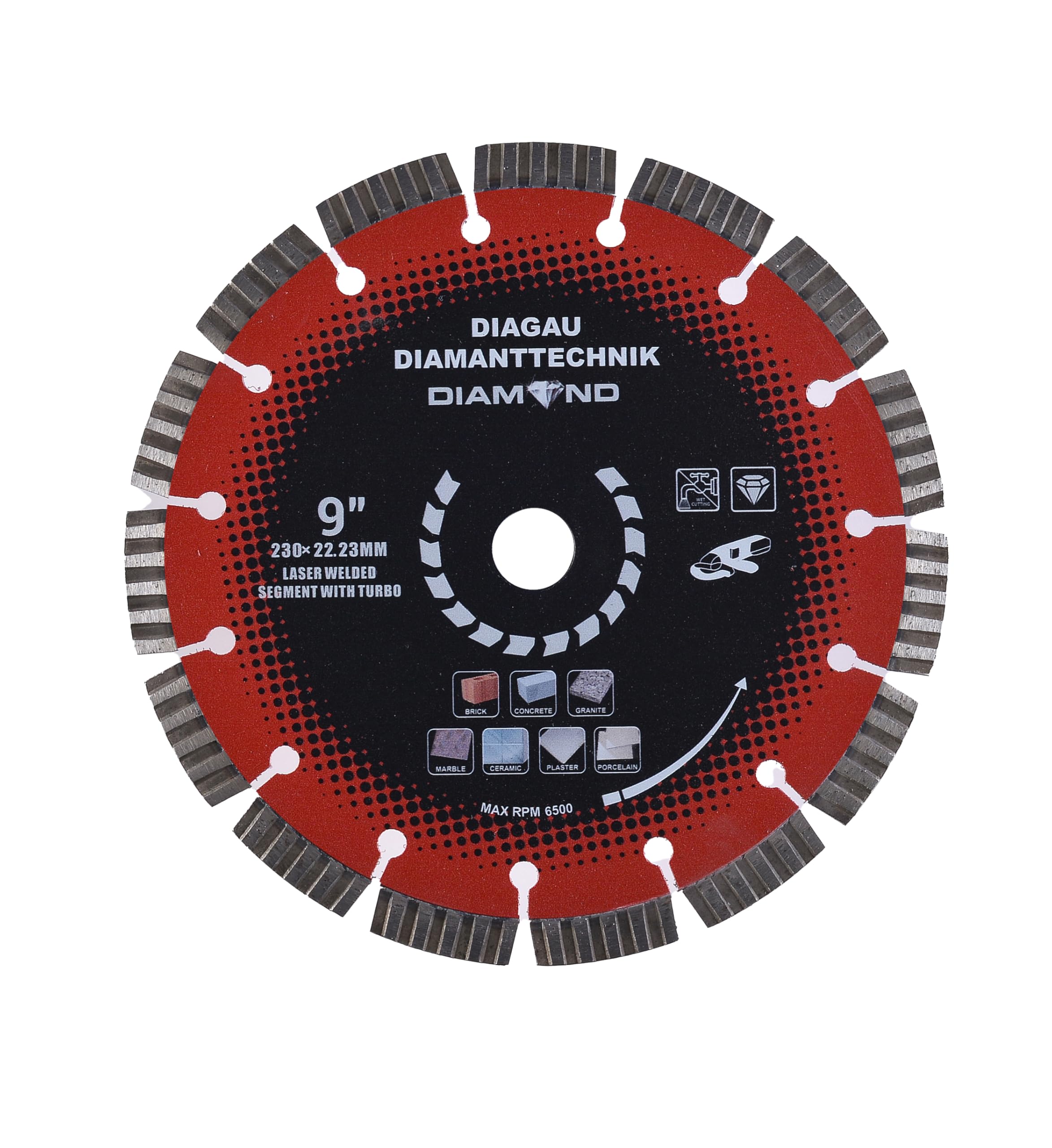 Diamentowa tarcza tnąca 230 mm 12 mm turbo-segmenty spawane laserowo, do betonu, kamienia, granitu, otworu 22,23 mm