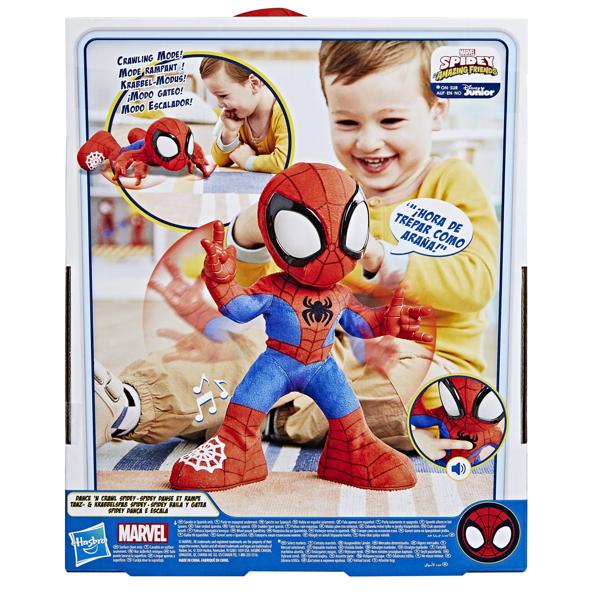 Spidey and His Amazing Friends Marvel Spidey Baila y Gatea - Muñeco de Peluche Interactivo - Juguete de Superhéroe Versión en español - Spider-Man con Reproducción de Sonido